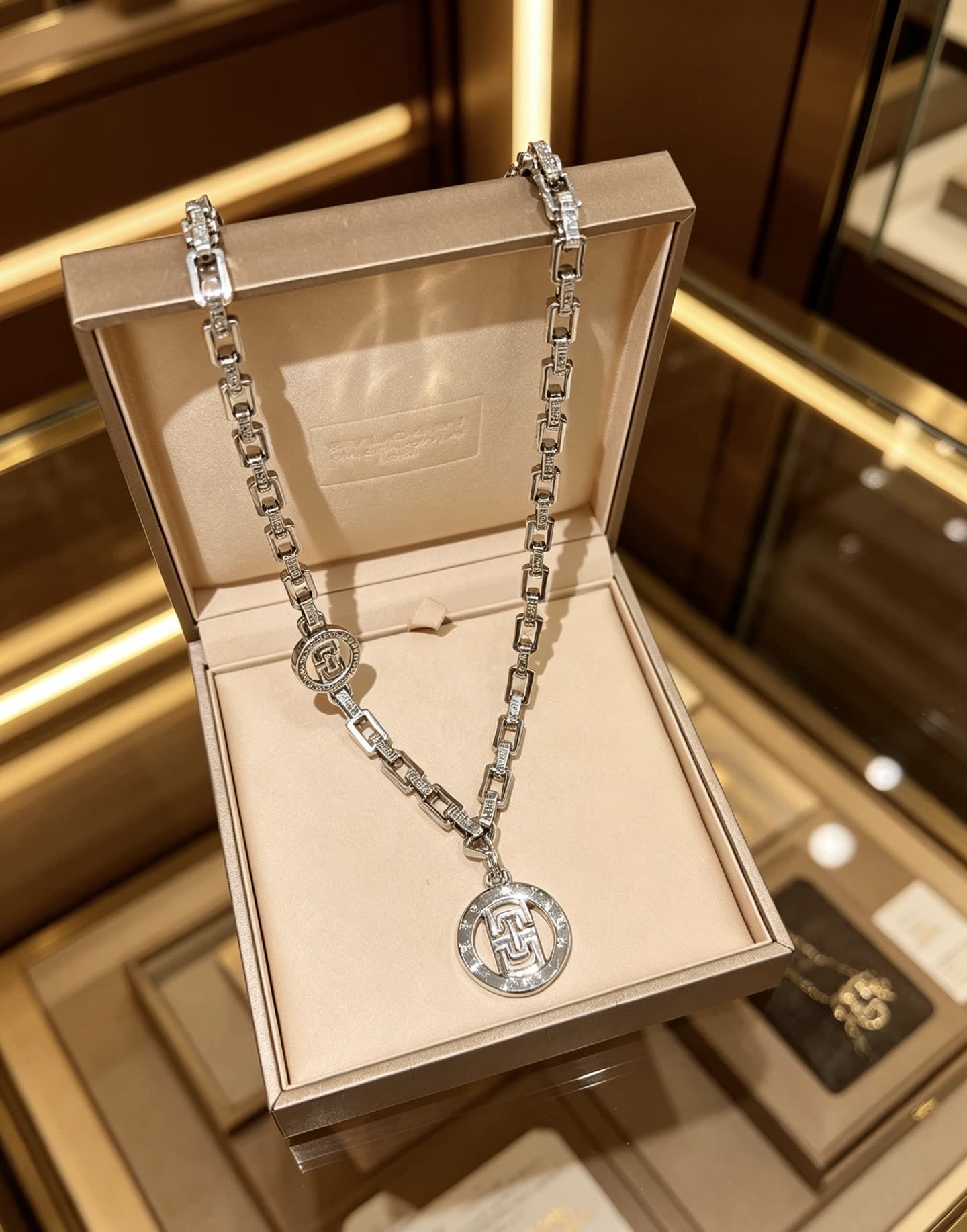 Bvlgari Sterling Silver Necklace with Logo Pendant