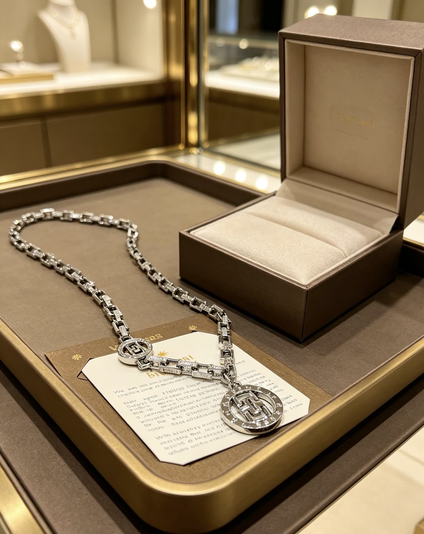 Bvlgari Sterling Silver Necklace with Logo Pendant