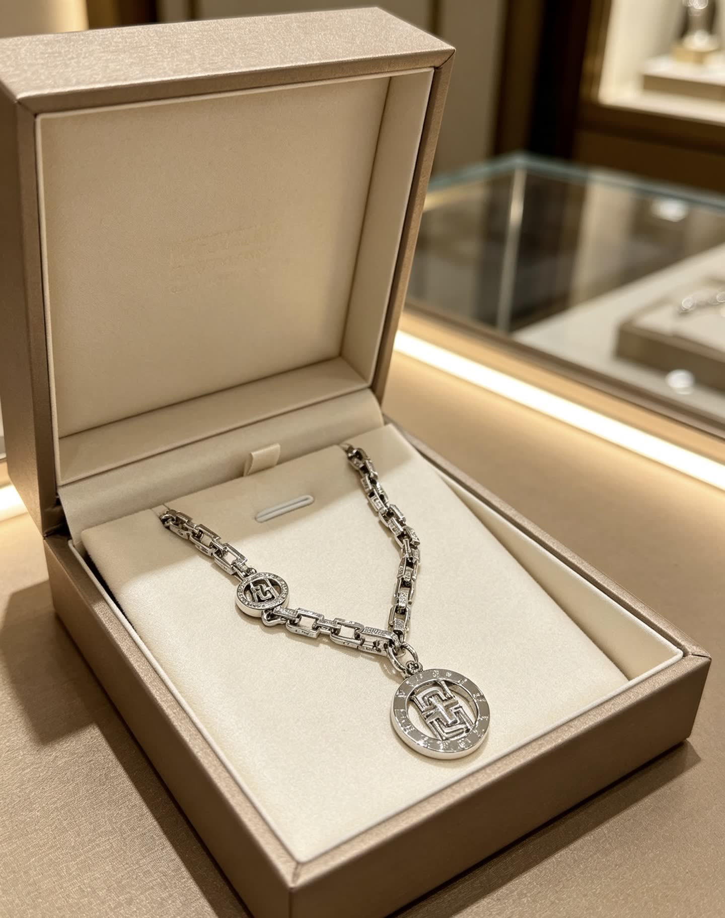Bvlgari Sterling Silver Necklace with Logo Pendant