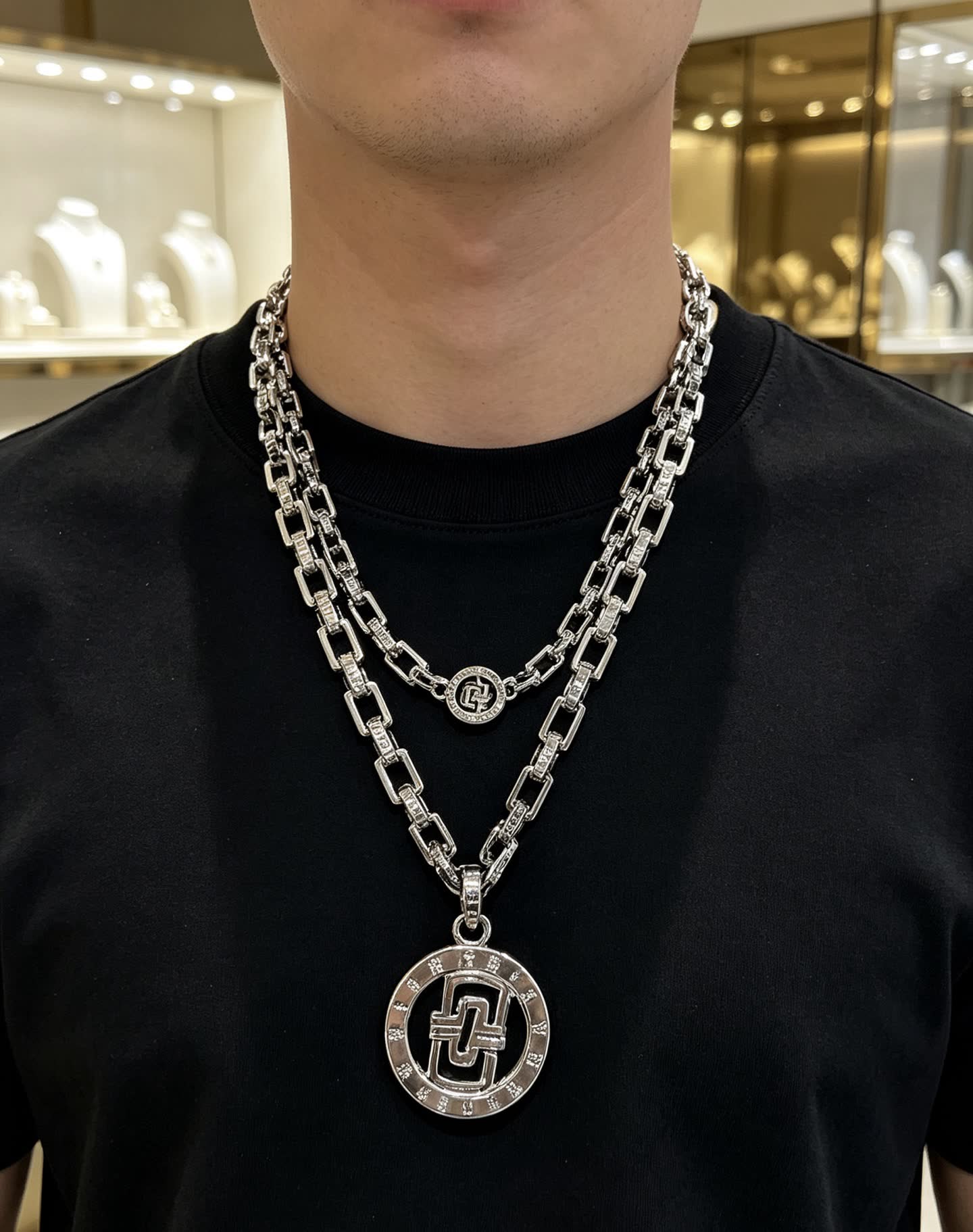 Bvlgari Sterling Silver Necklace with Logo Pendant