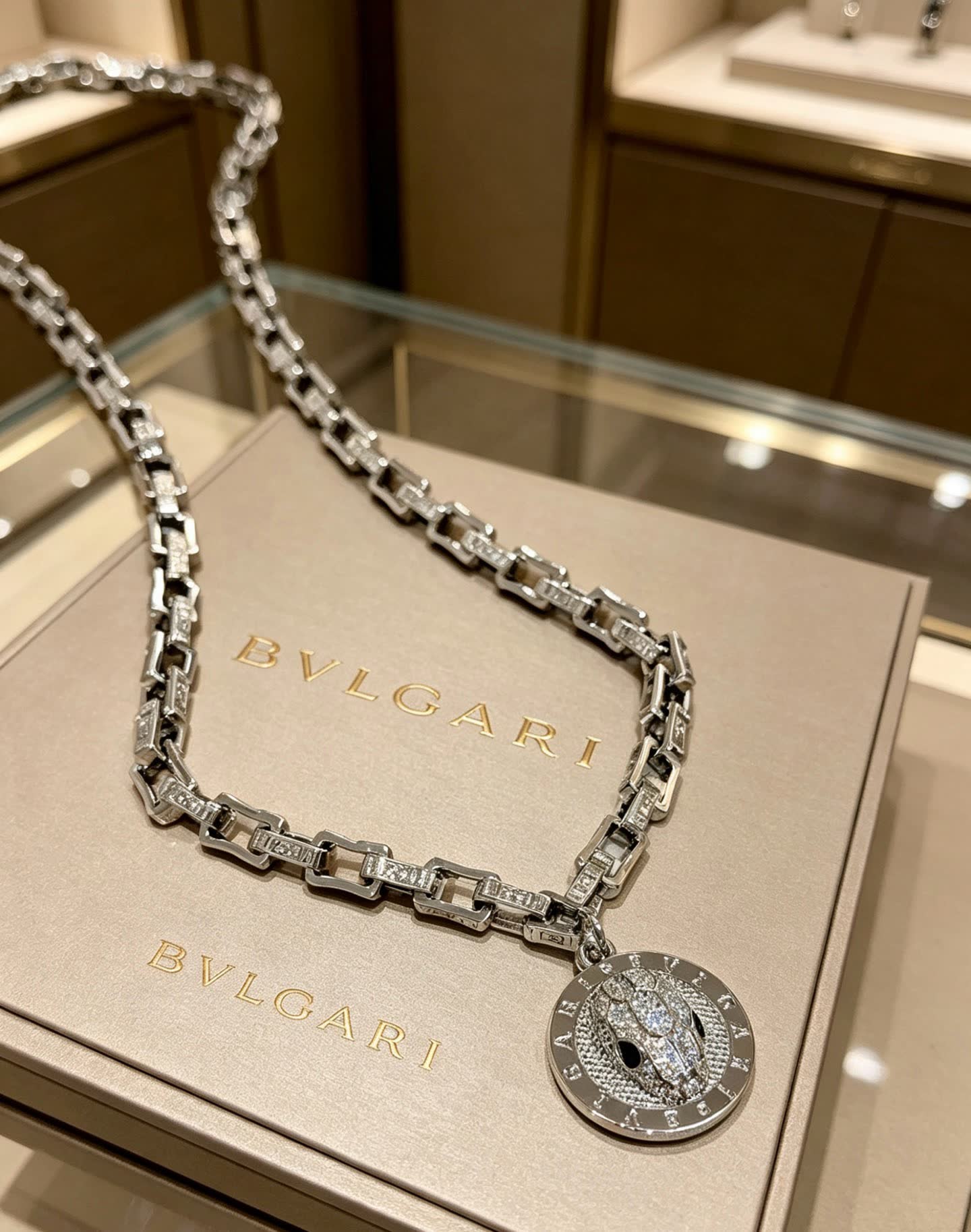 Bvlgari Silver Chain with Diamond Pendant Bvlgari Silver Chain with Diamond Pendant