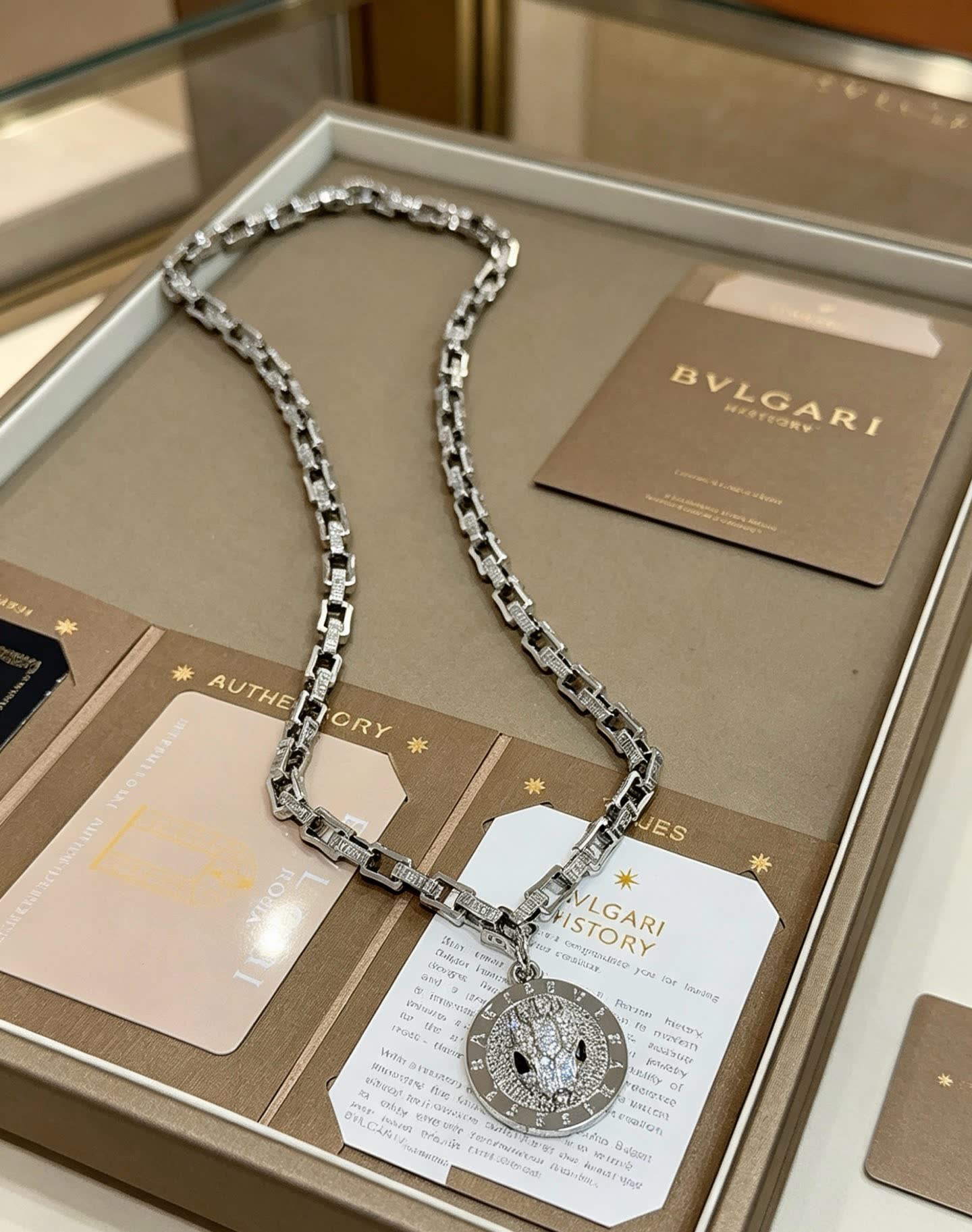 Bvlgari Silver Chain with Diamond Pendant