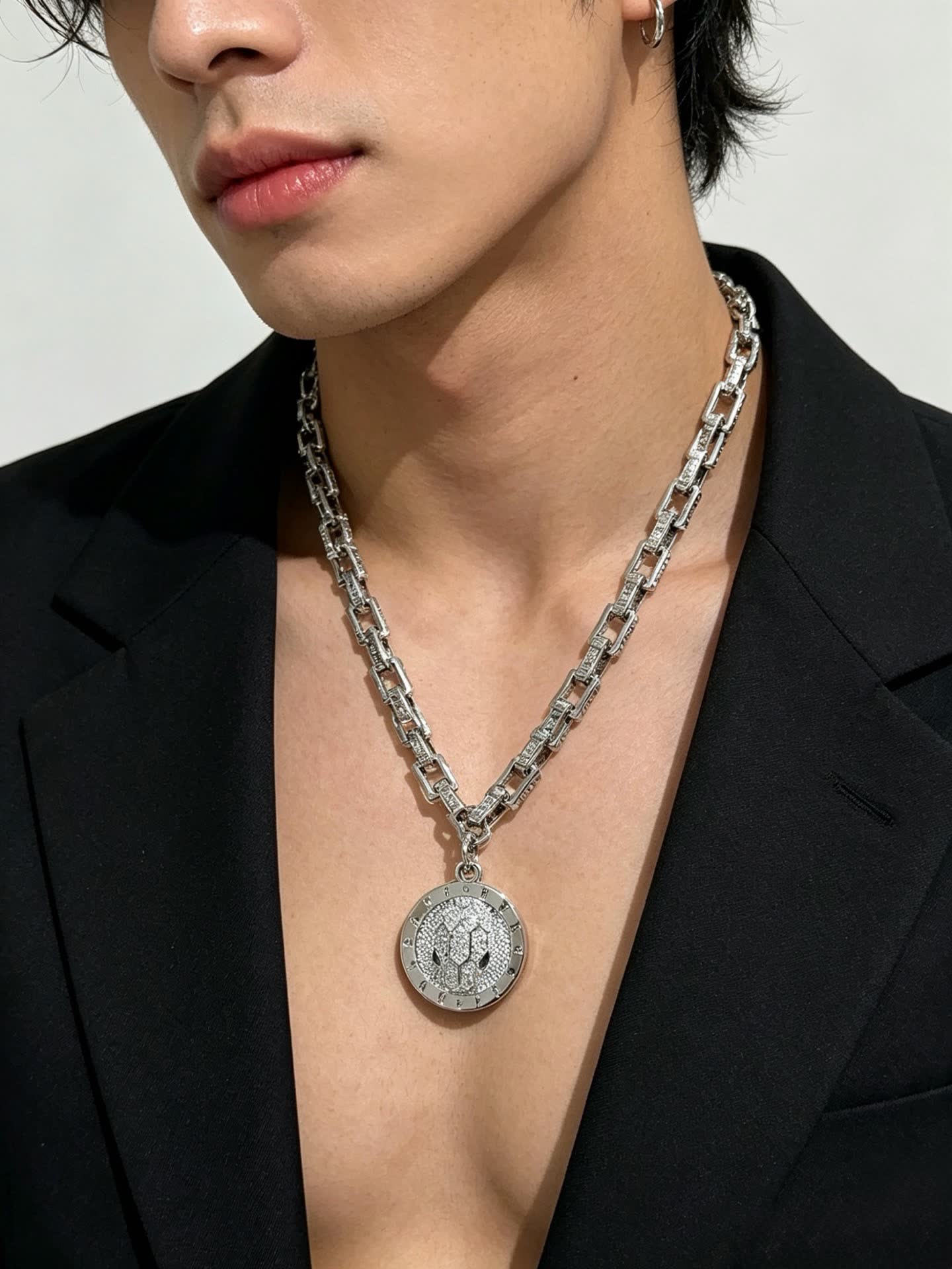 Bvlgari Silver Chain with Diamond Pendant