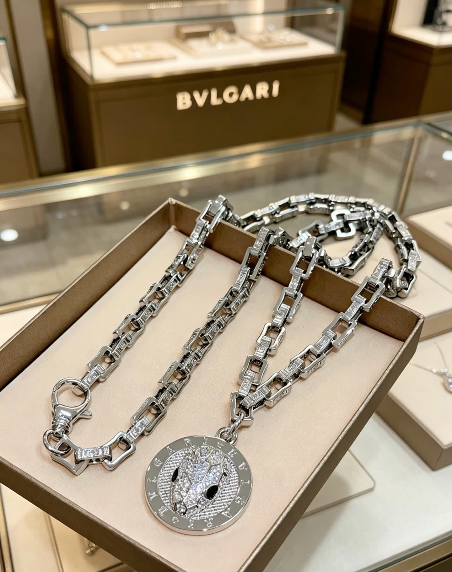 Bvlgari Silver Chain with Diamond Pendant