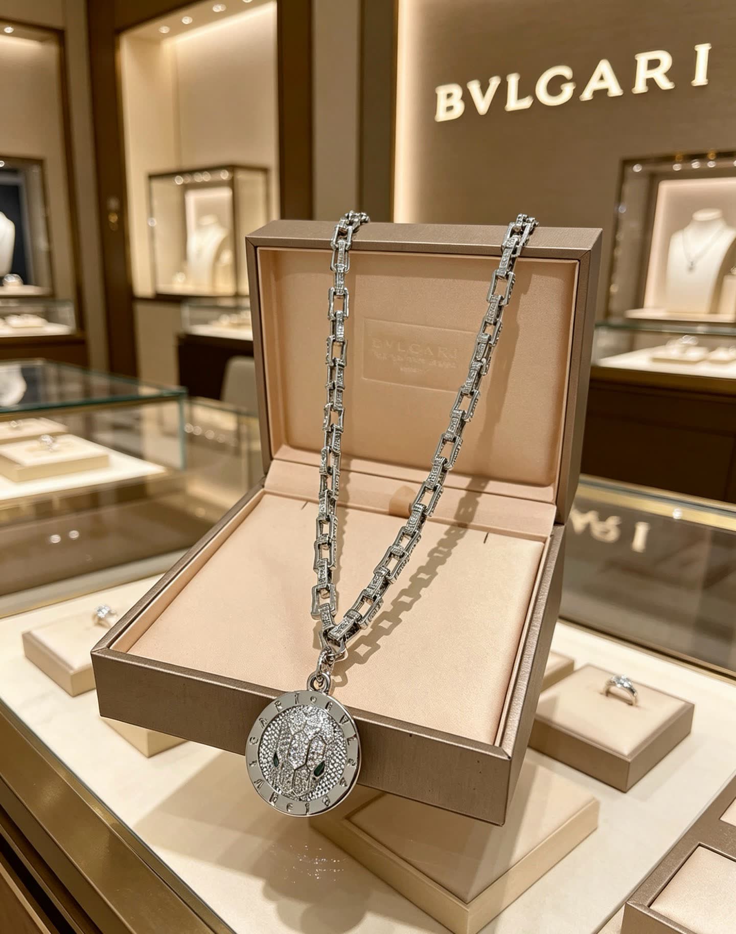 Bvlgari Silver Chain with Diamond Pendant