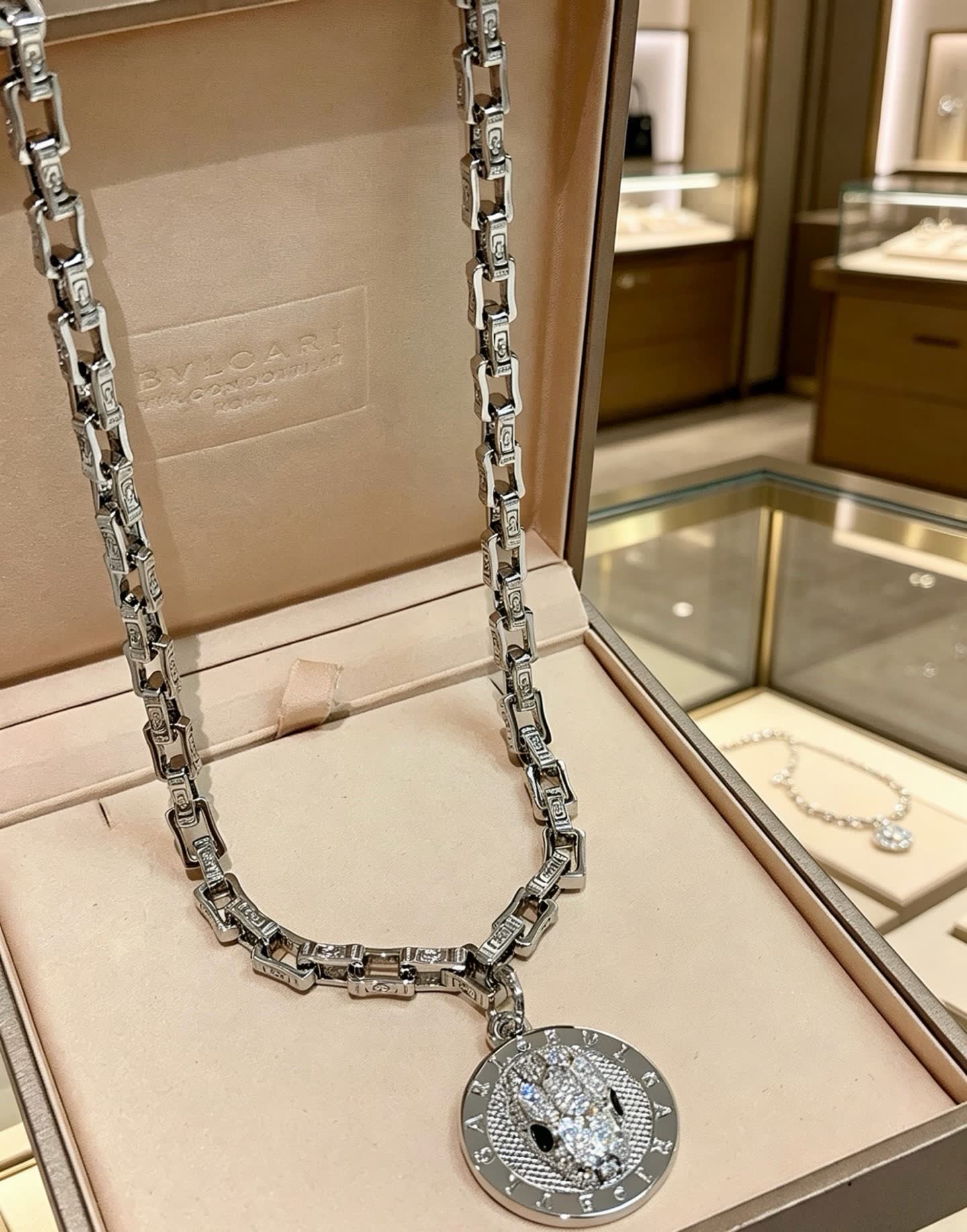 Bvlgari Silver Chain with Diamond Pendant