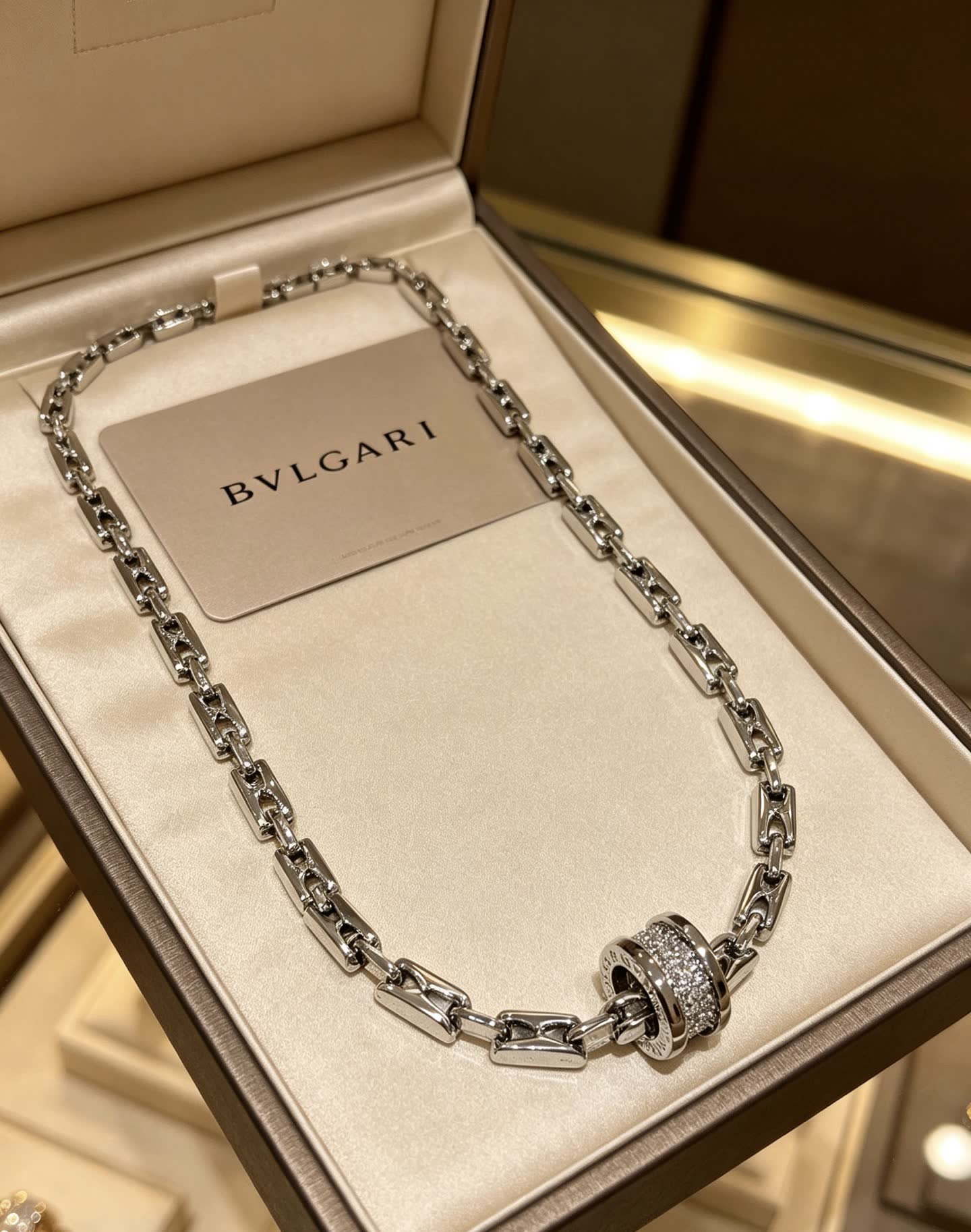 Bvlgari Sterling Silver Necklace with Diamond Clasp Bvlgari Sterling Silver Necklace with Diamond Clasp
