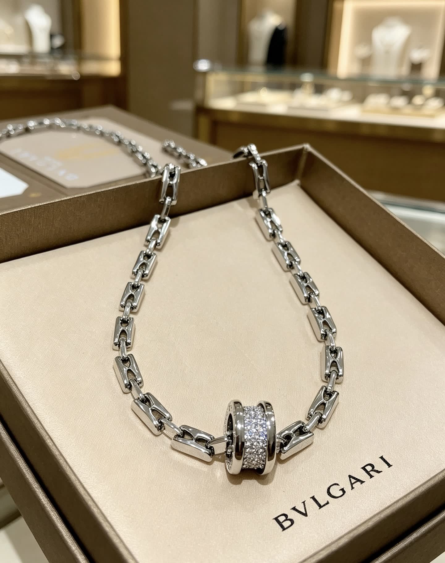 Bvlgari Sterling Silver Necklace with Diamond Clasp