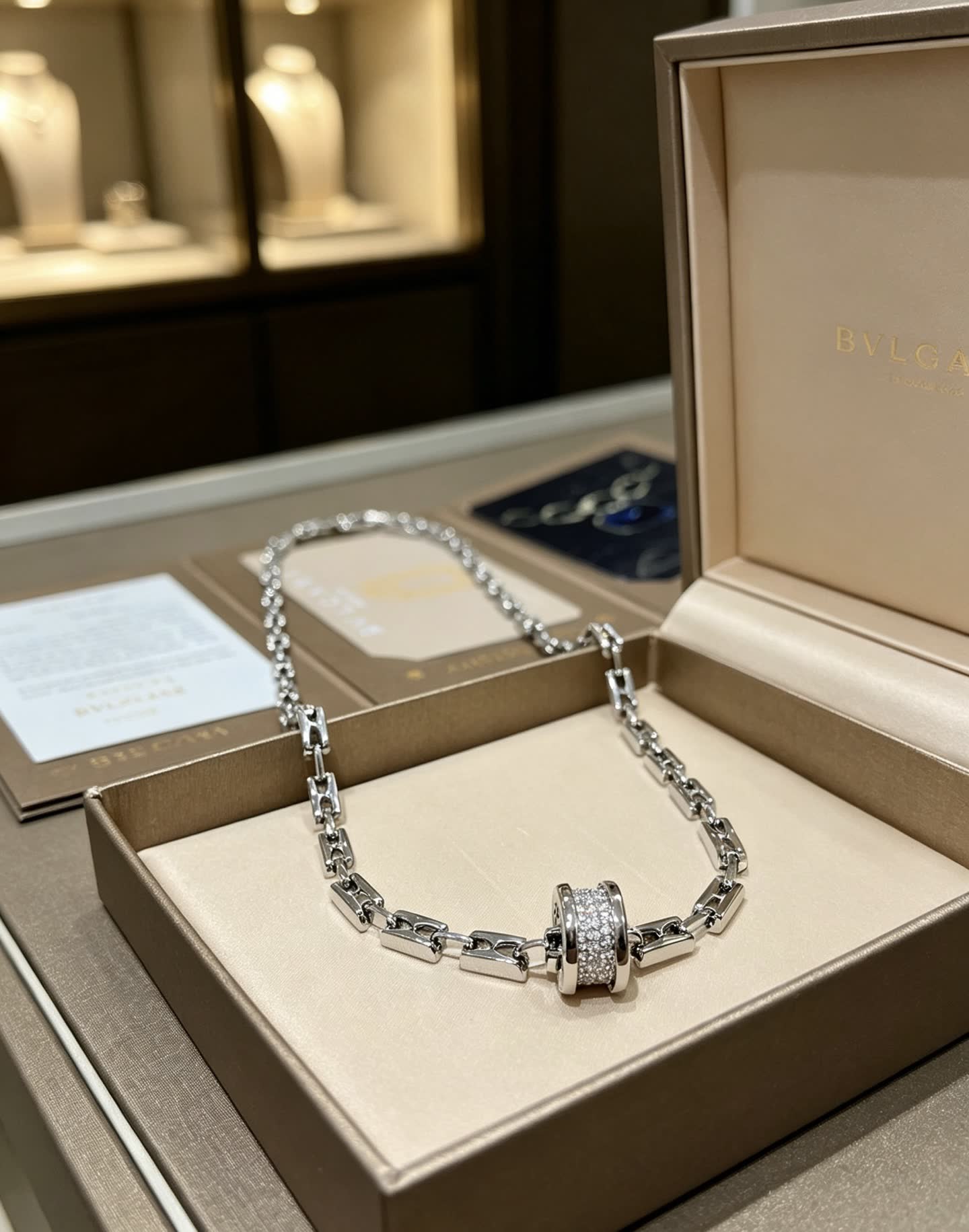 Bvlgari Sterling Silver Necklace with Diamond Clasp