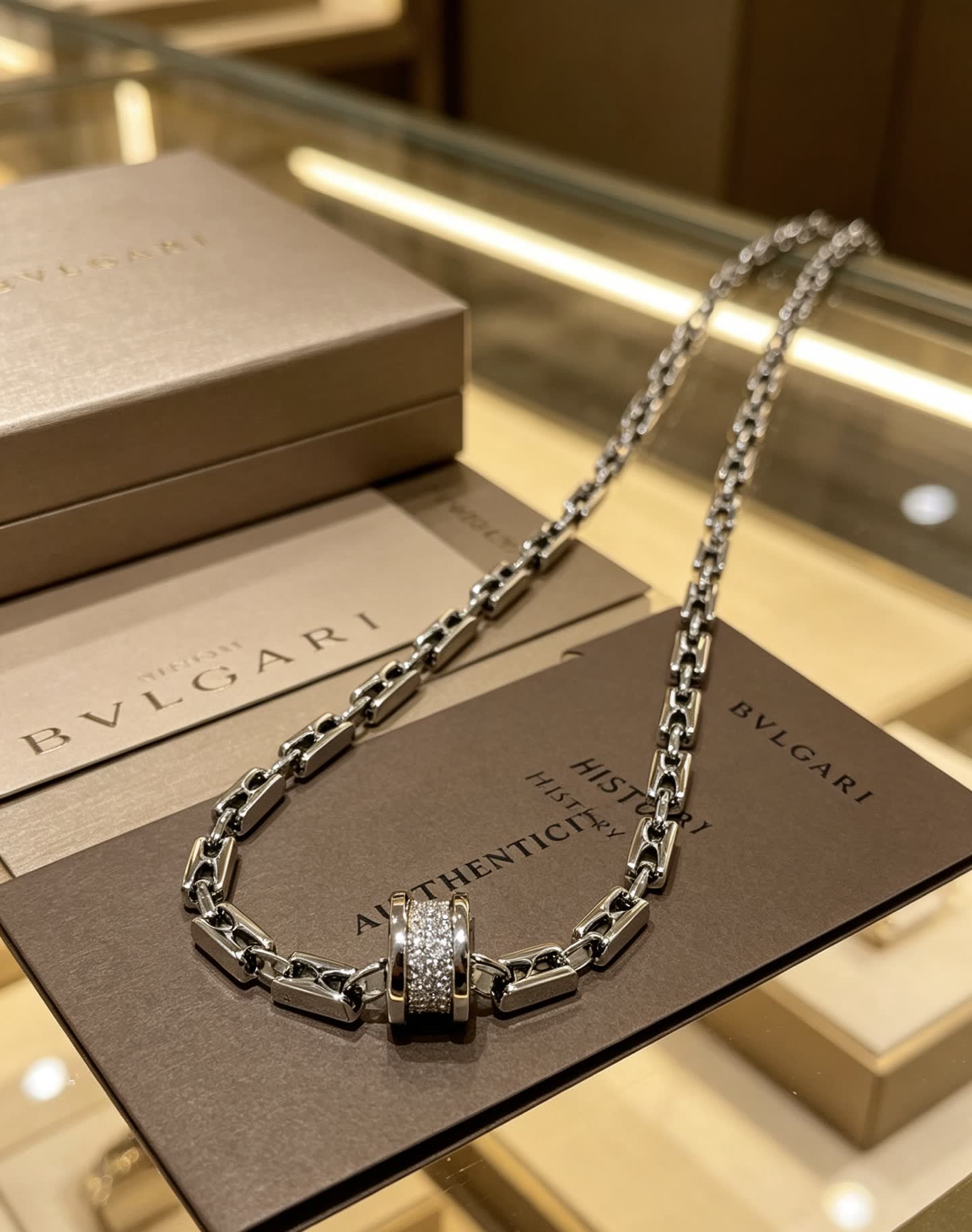 Bvlgari Sterling Silver Necklace with Diamond Clasp
