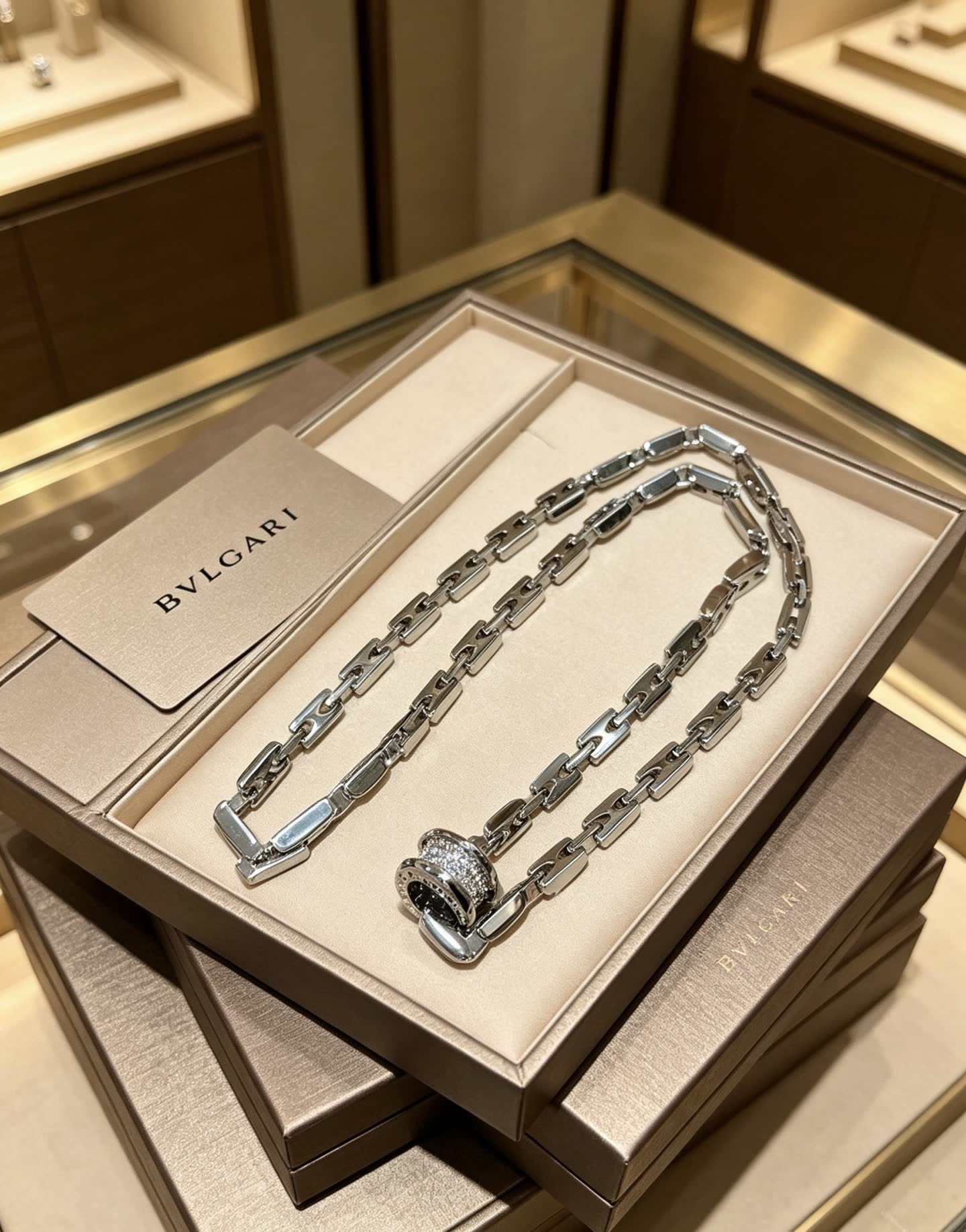 Bvlgari Sterling Silver Necklace with Diamond Clasp