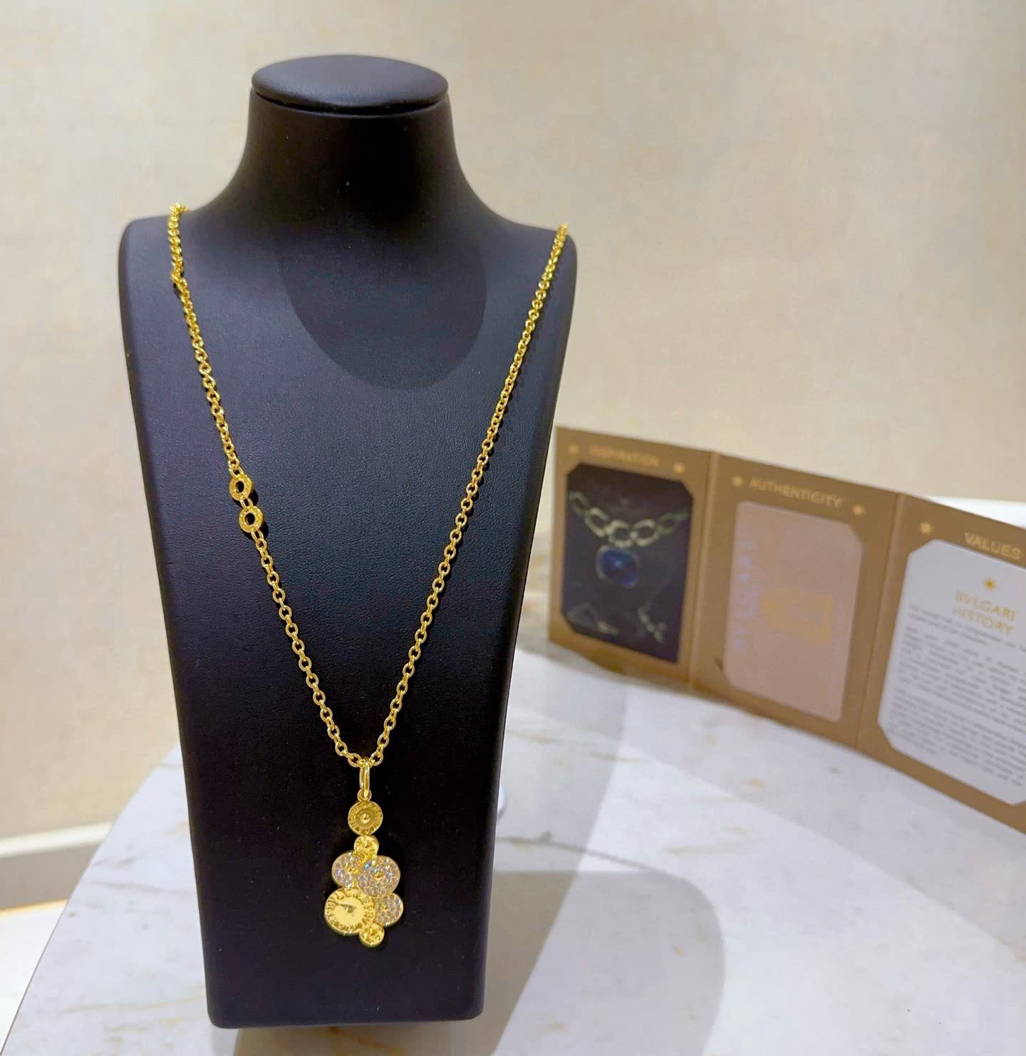 Bvlgari Gold Plated Necklace with Diamond Accents Bvlgari Gold Plated Necklace with Diamond Accents