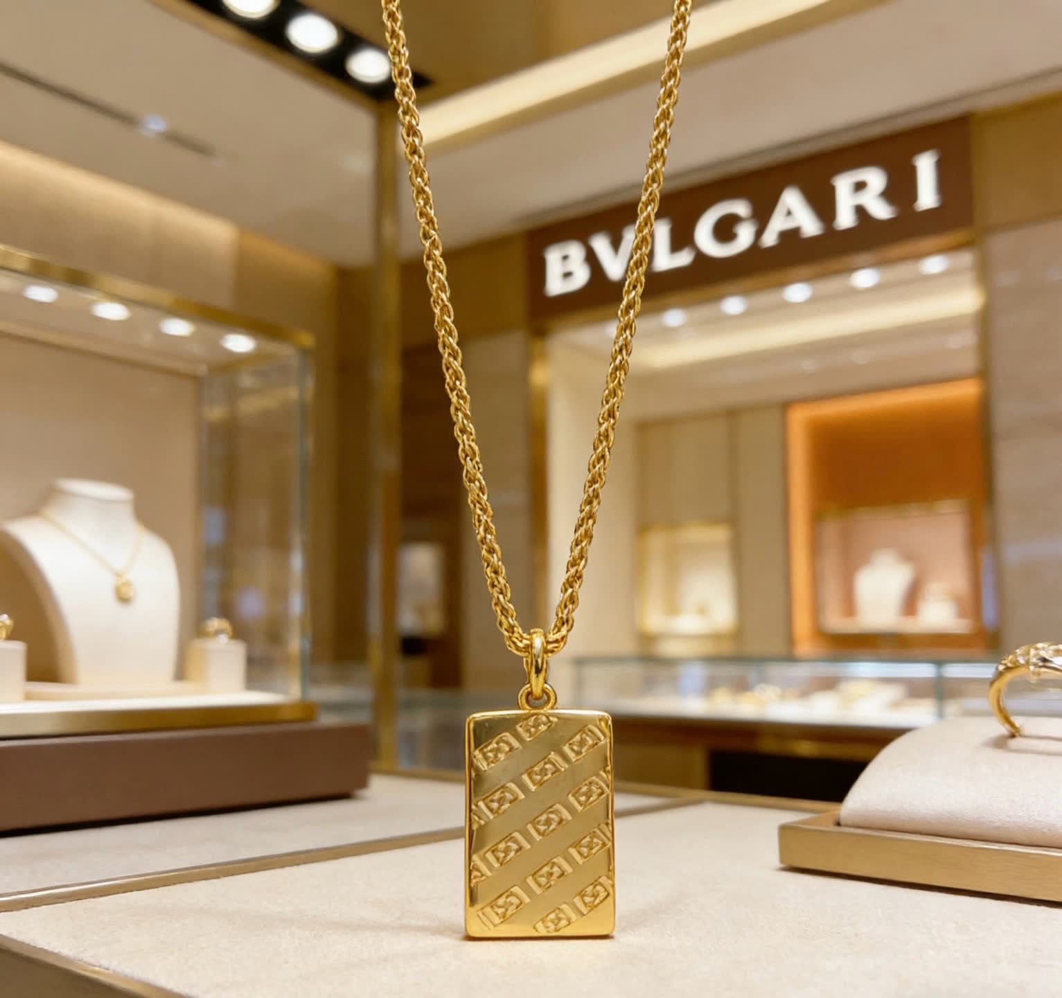Bvlgari Gold Necklace with Logo Pendant Bvlgari Gold Necklace with Logo Pendant