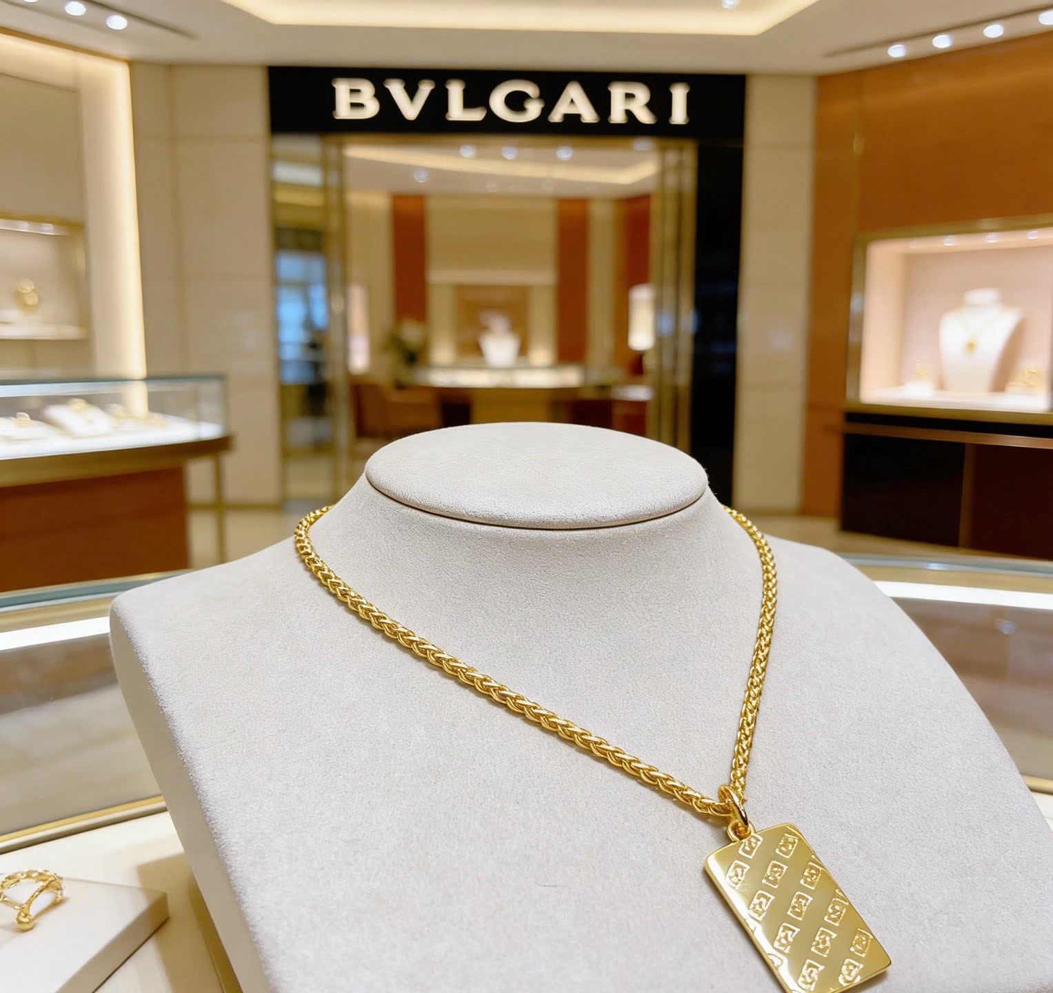 Bvlgari Gold Necklace with Logo Pendant