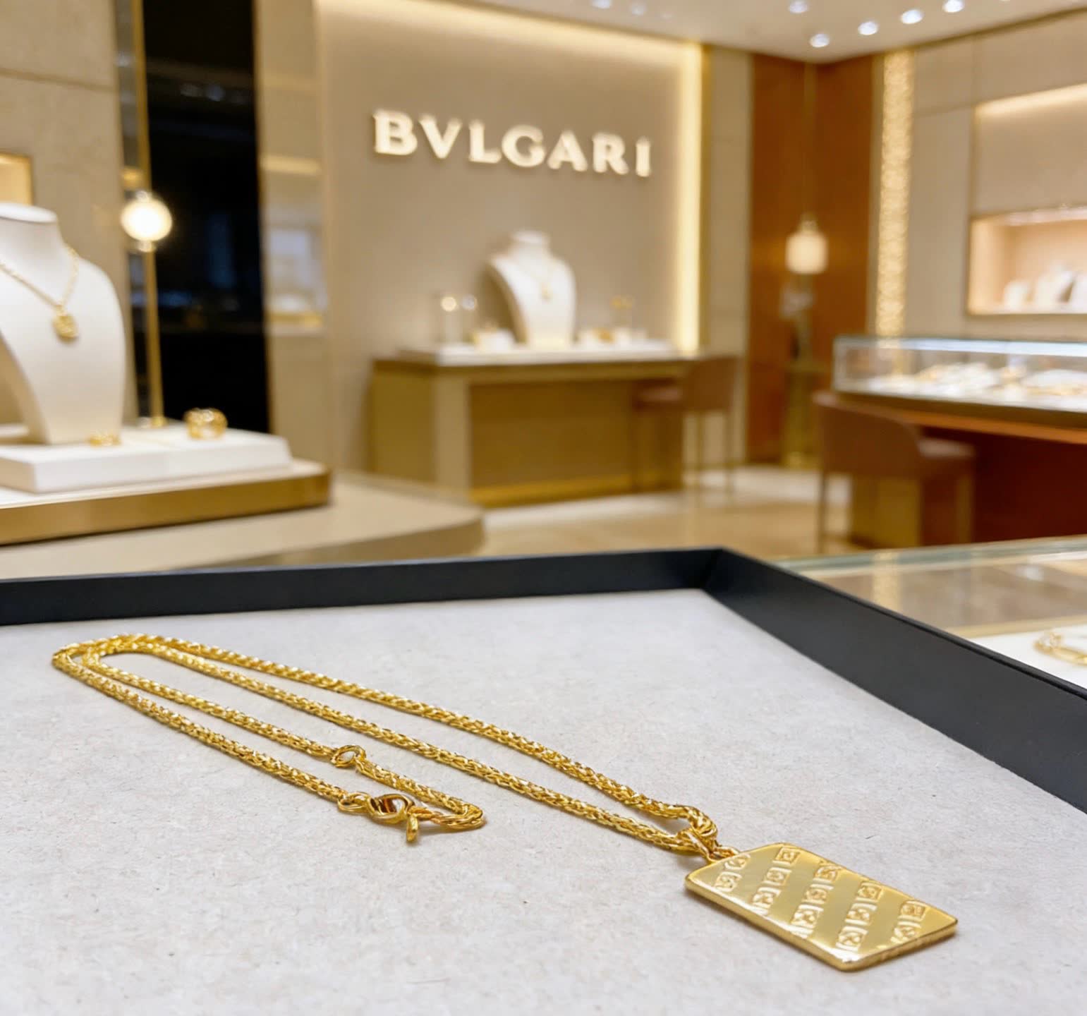 Bvlgari Gold Necklace with Logo Pendant