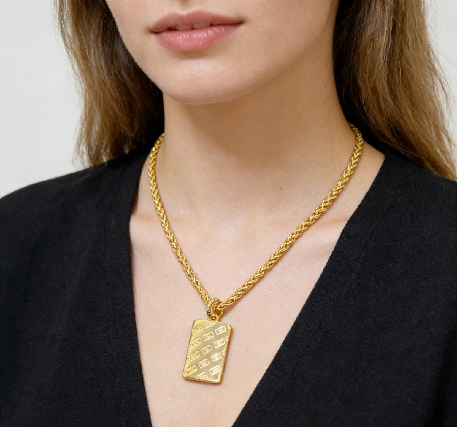 Bvlgari Gold Necklace with Logo Pendant