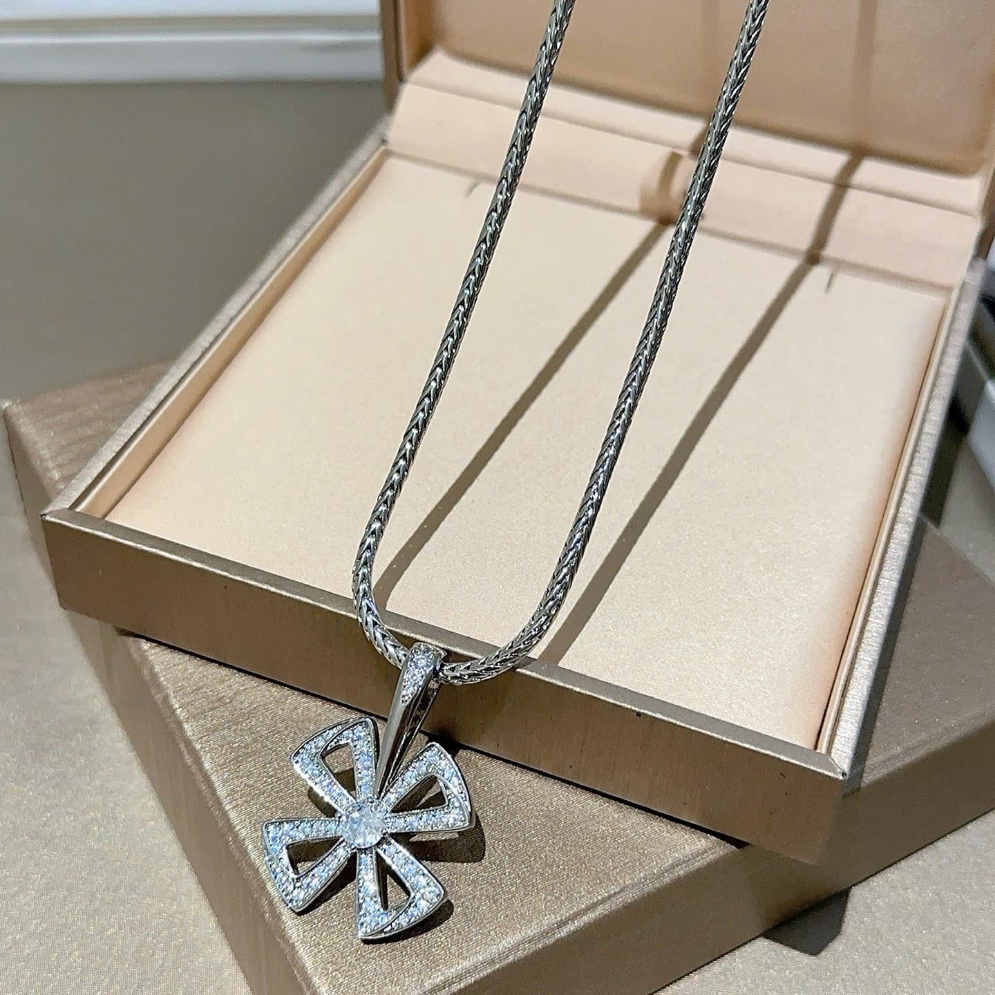 Bvlgari Silver Rhinestone Cross Pendant Necklace Bvlgari Silver Rhinestone Cross Pendant Necklace