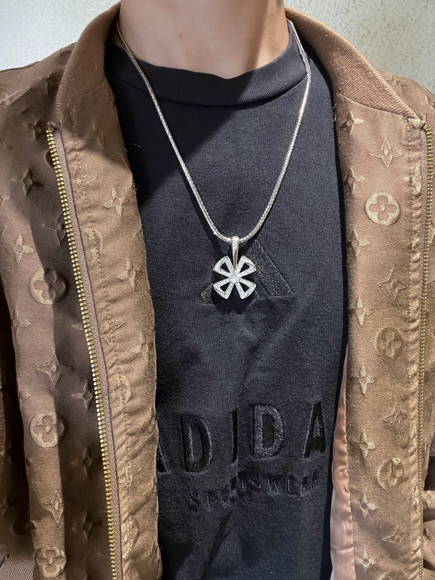 Bvlgari Silver Rhinestone Cross Pendant Necklace