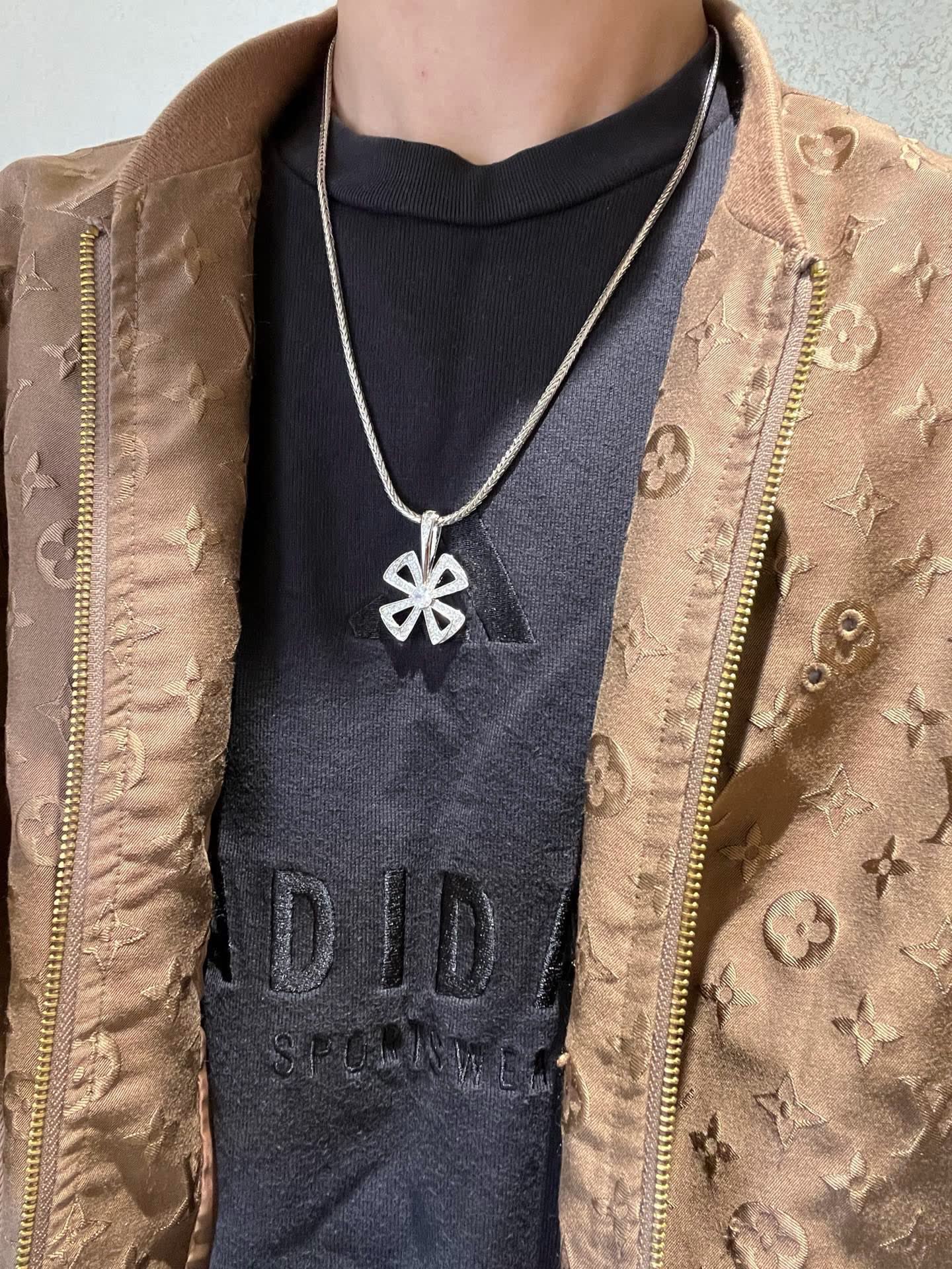 Bvlgari Silver Rhinestone Cross Pendant Necklace