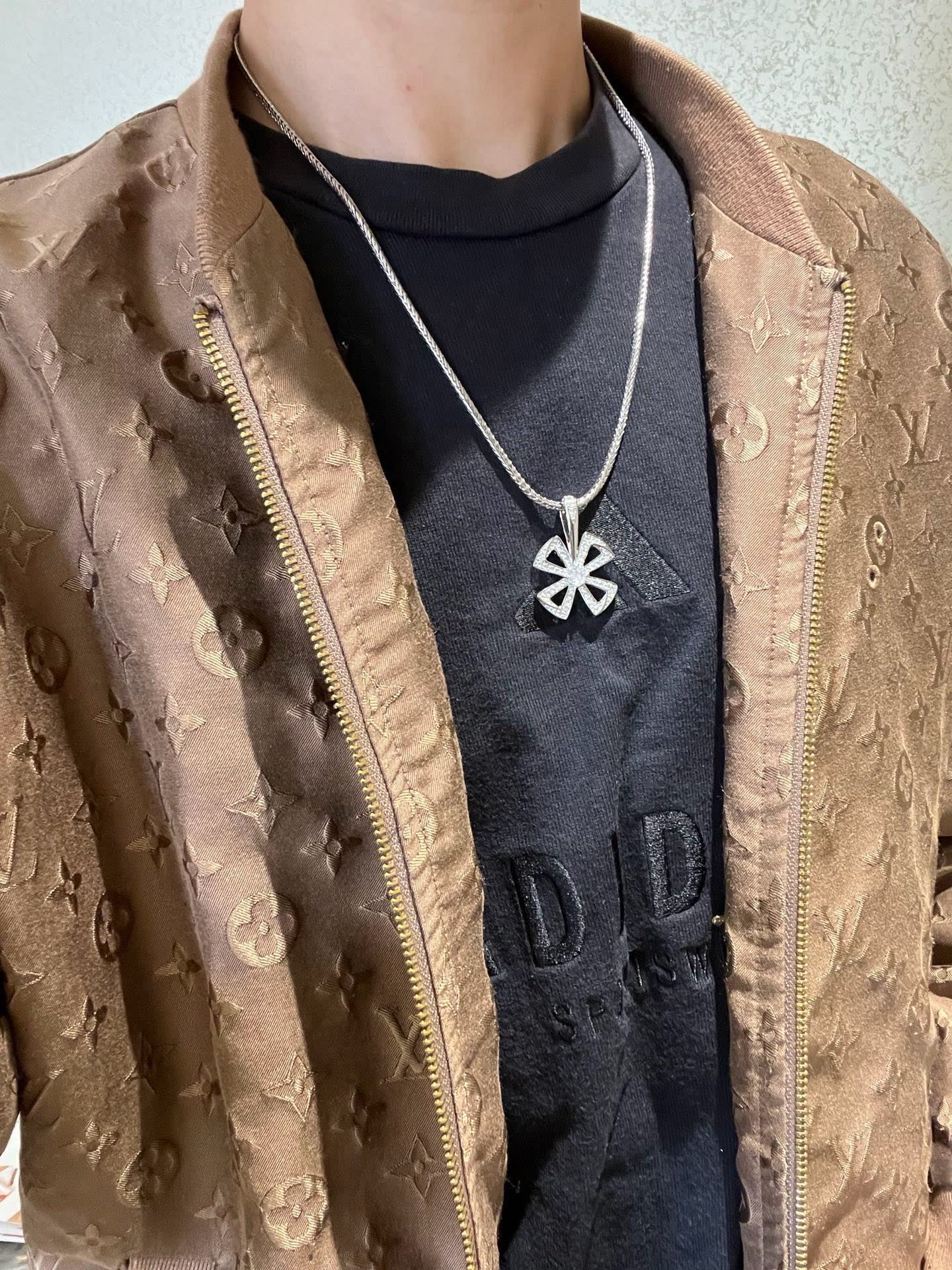 Bvlgari Silver Rhinestone Cross Pendant Necklace