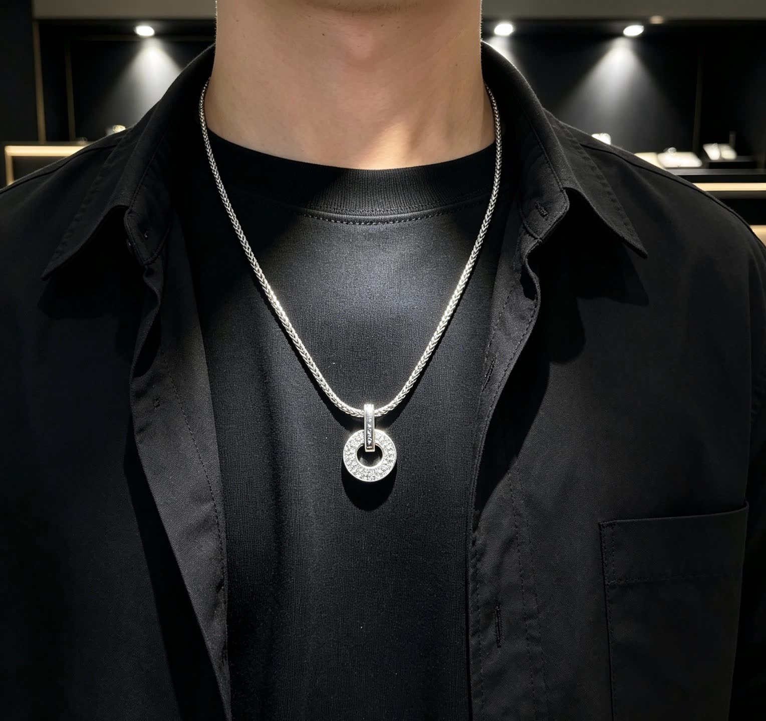 Bvlgari Silver Circle Pendant Necklace Bvlgari Silver Circle Pendant Necklace