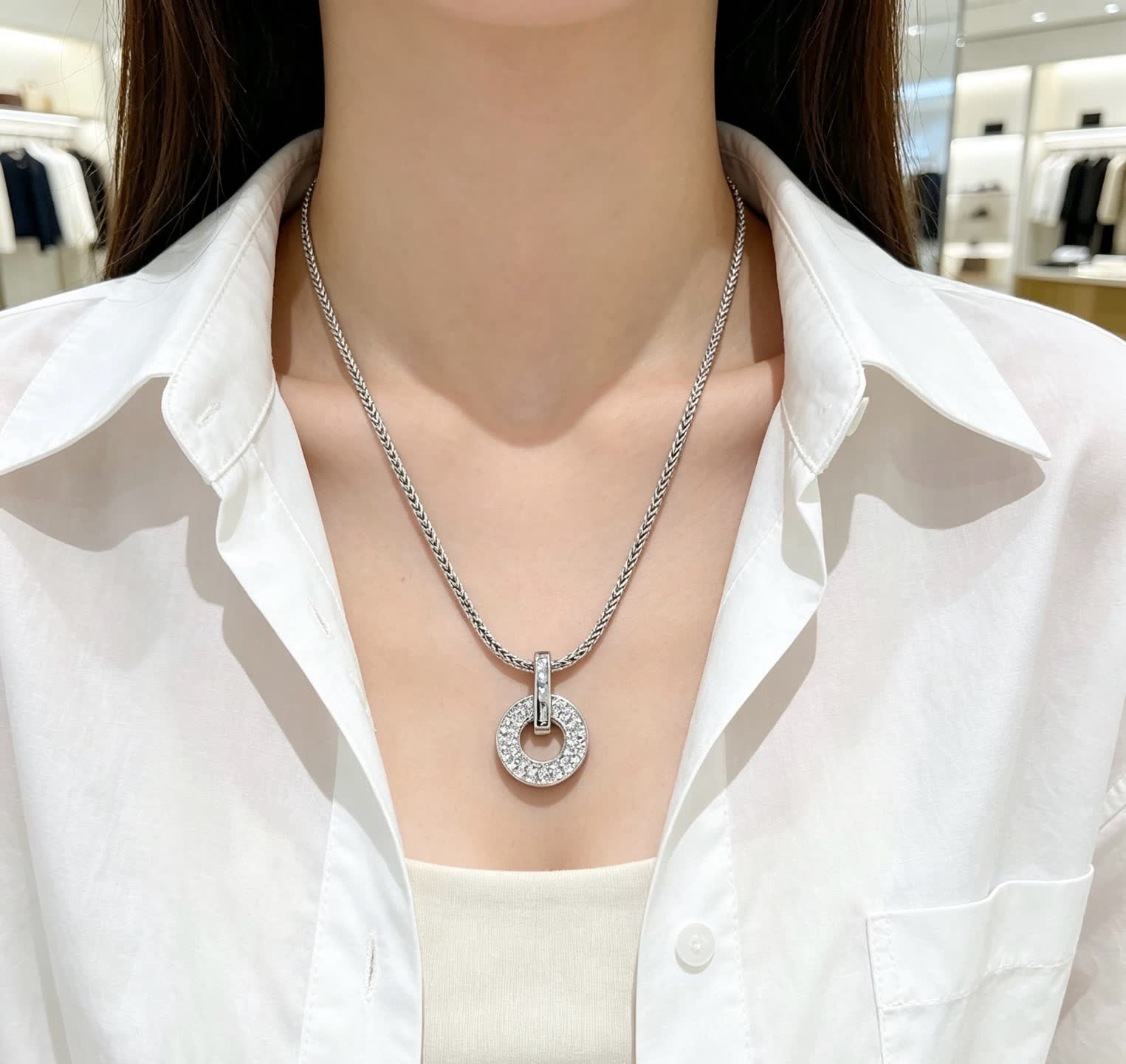 Bvlgari Silver Circle Pendant Necklace