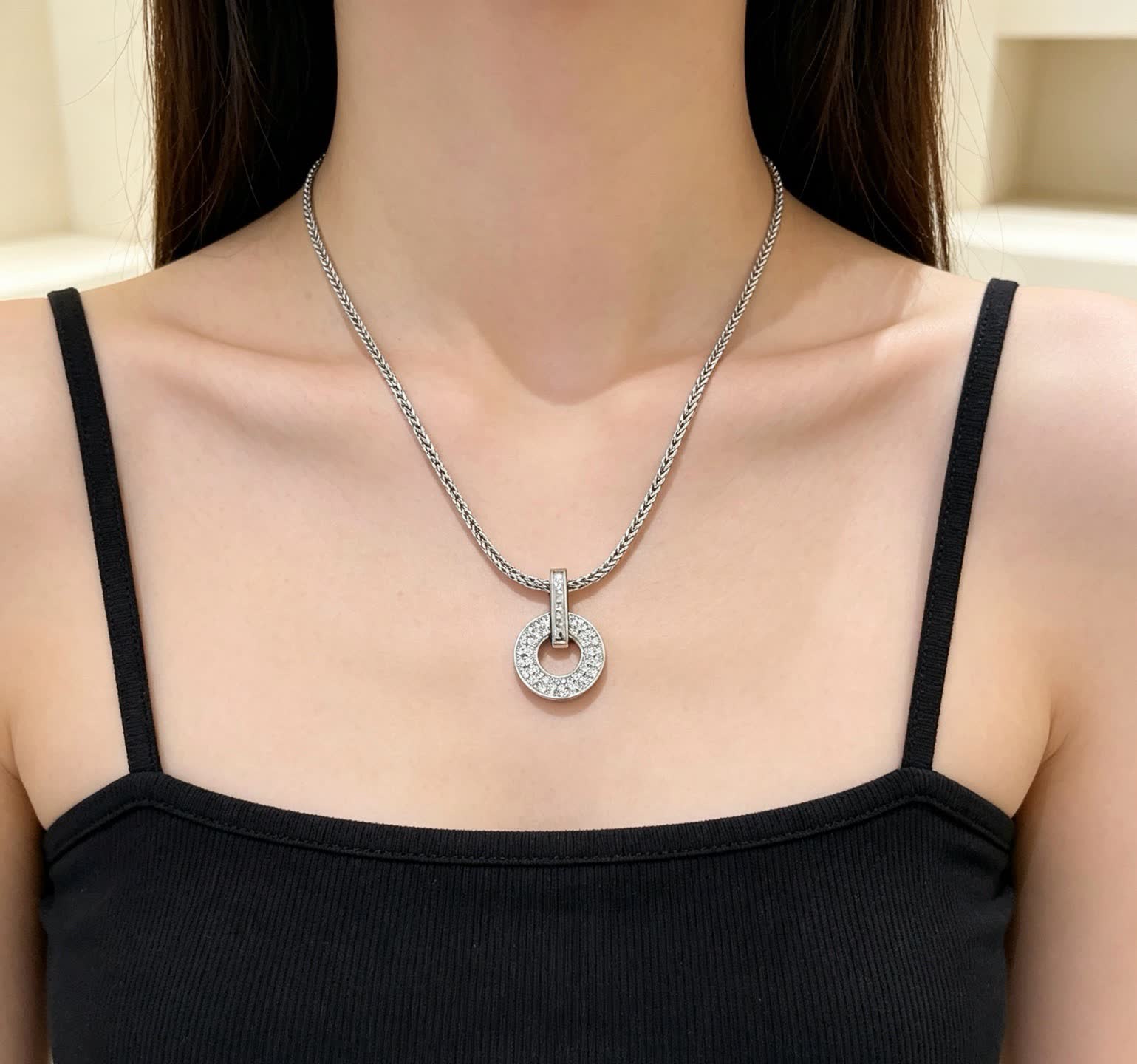 Bvlgari Silver Circle Pendant Necklace