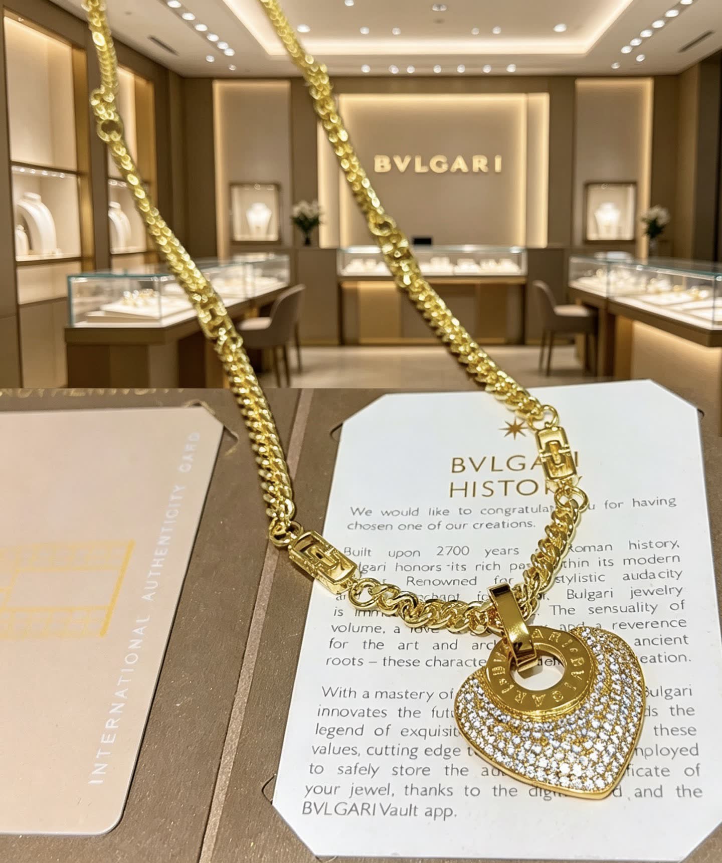 Bvlgari Gold and Diamond Heart Pendant Necklace