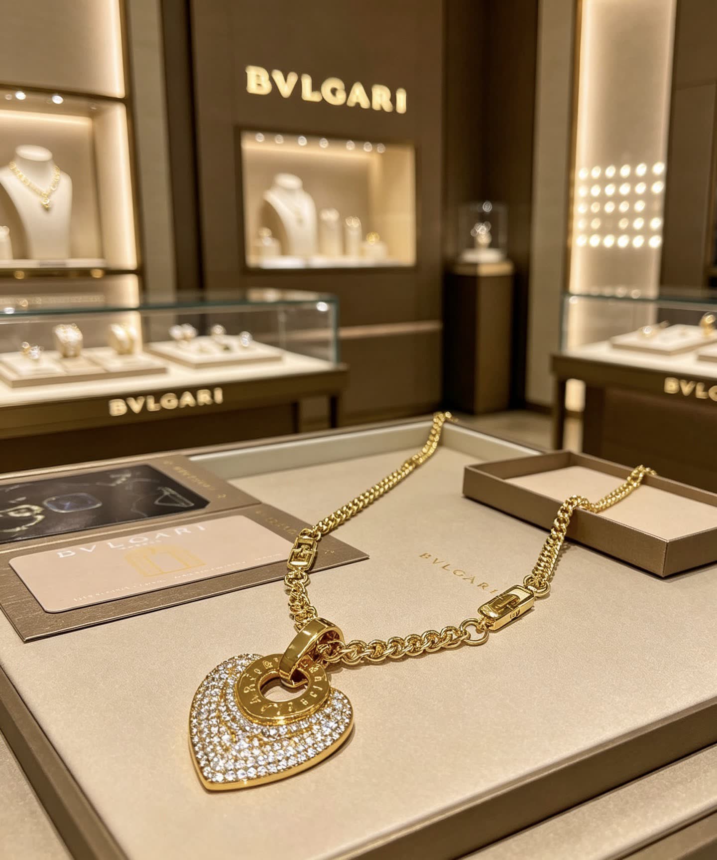 Bvlgari Gold and Diamond Heart Pendant Necklace