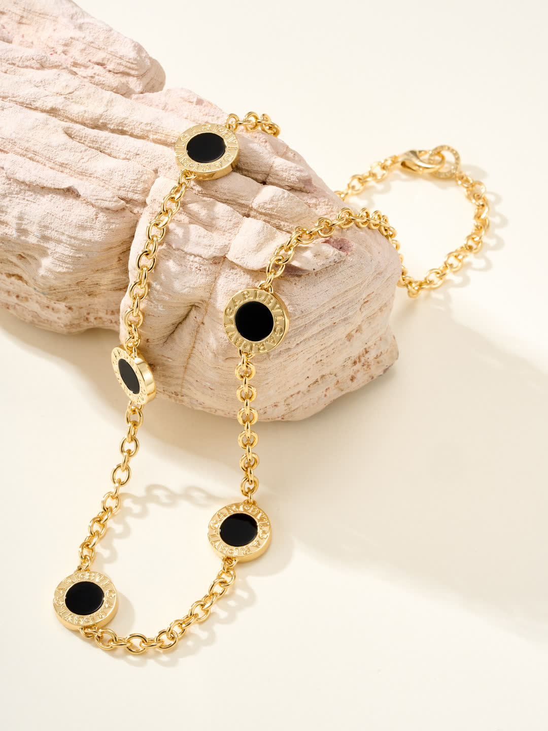 Bvlgari Necklace, Chain with Black Enamel Medallions Bvlgari Necklace, Chain with Black Enamel Medallions