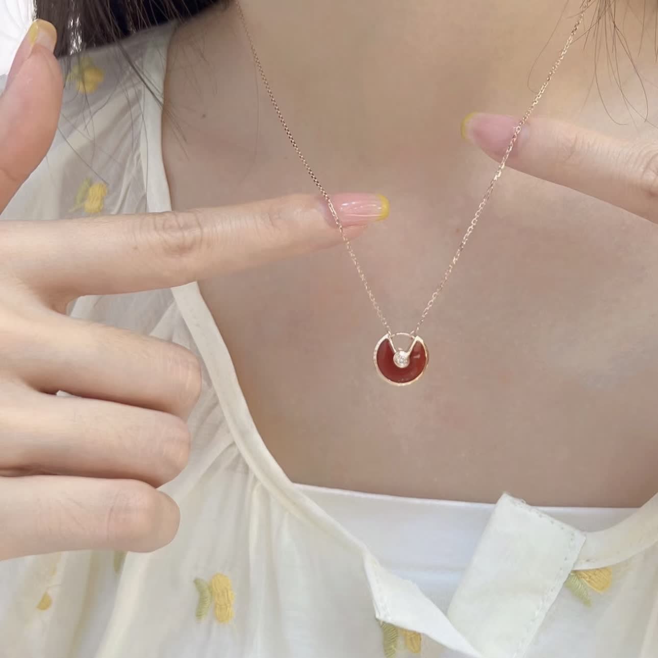 Cartier MOMA Red Agate and Diamond Pendant Necklace