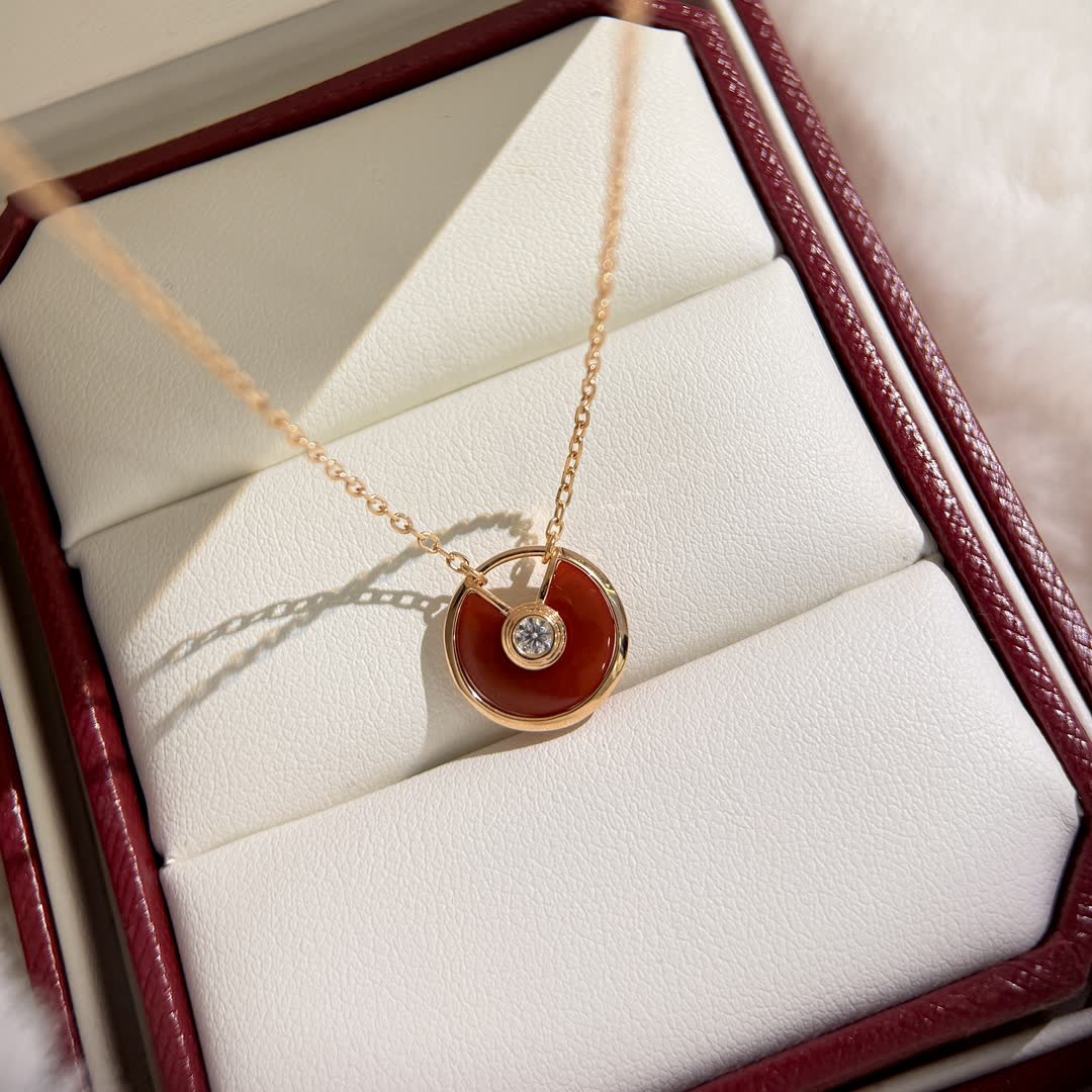 Cartier MOMA Red Agate and Diamond Pendant Necklace