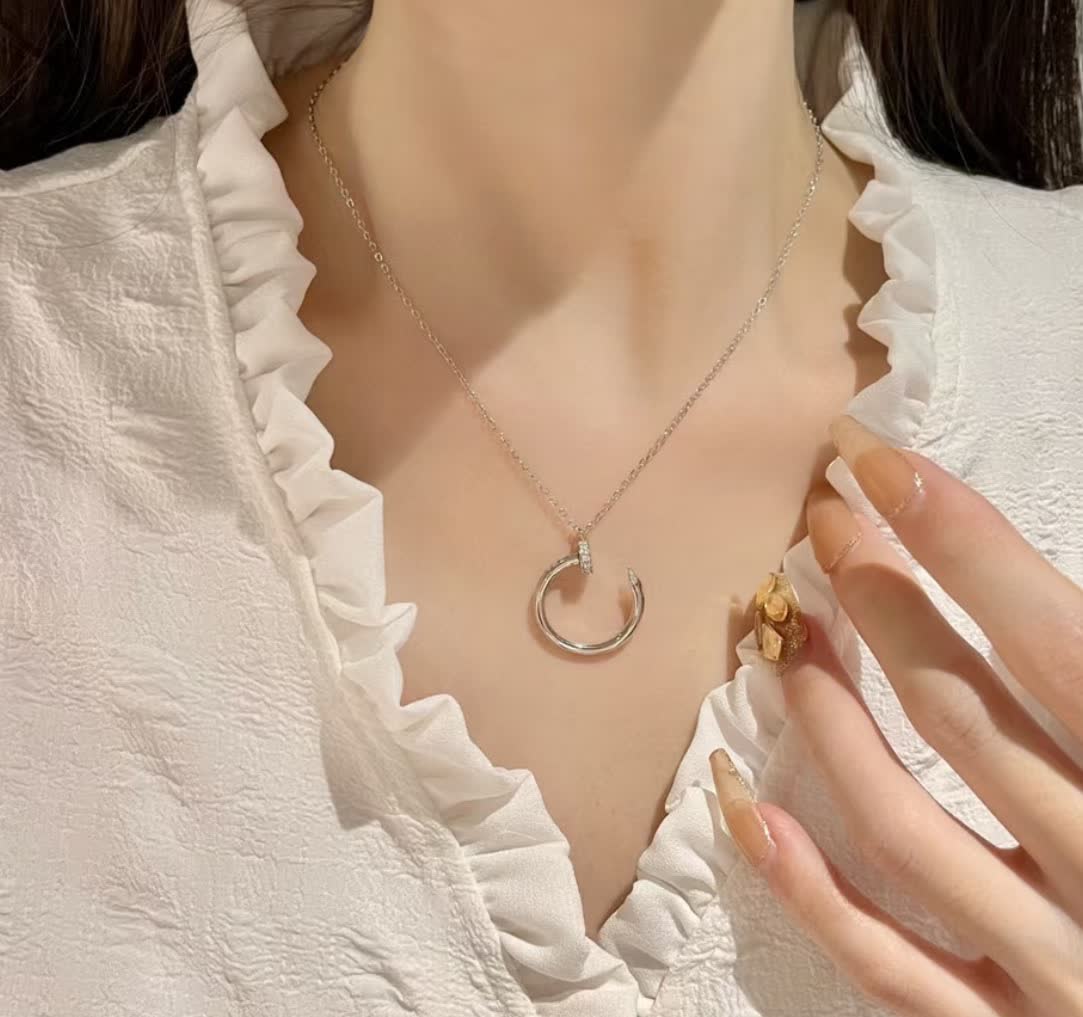 Elegant Gold and Silver Diamond-Encrusted Crescent Hoop Necklaces