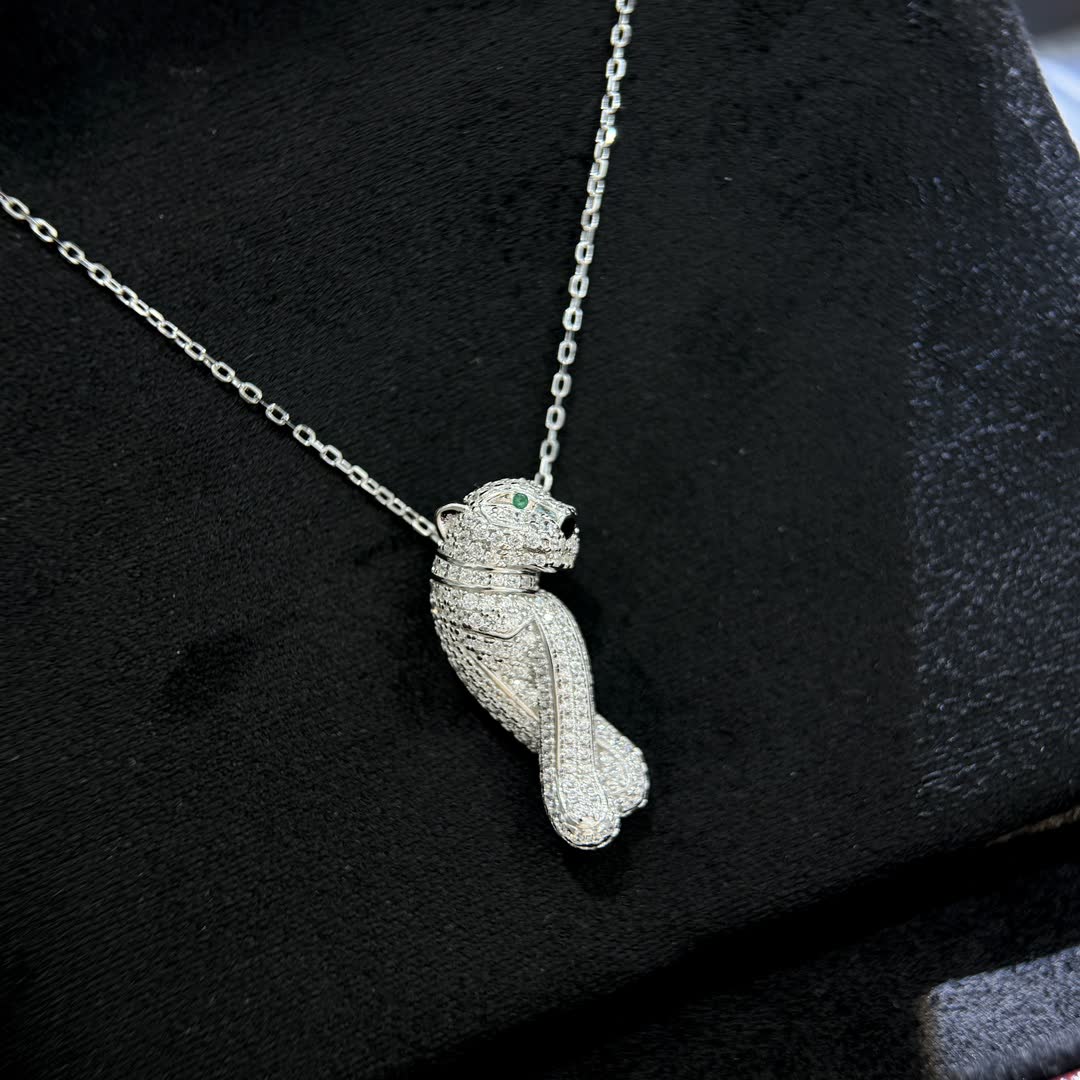 Cartier Emerald Eye Diamond Panther Pendant Necklace Cartier Emerald Eye Diamond Panther Pendant Necklace