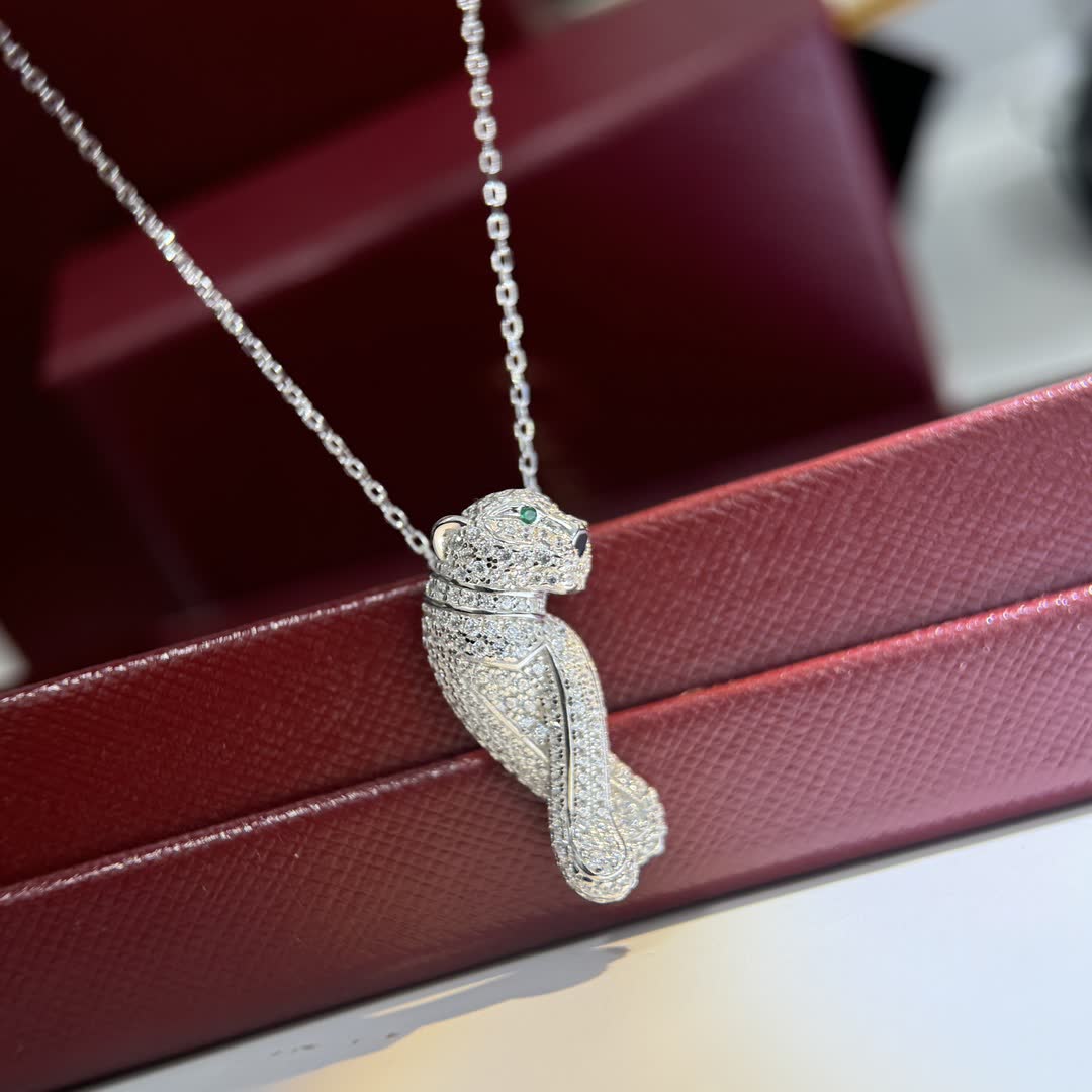 Cartier Emerald Eye Diamond Panther Pendant Necklace