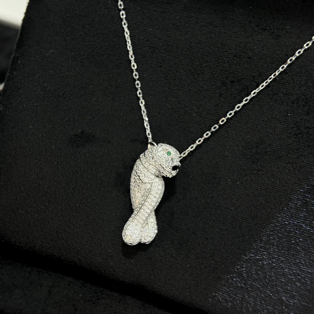 Cartier Emerald Eye Diamond Panther Pendant Necklace