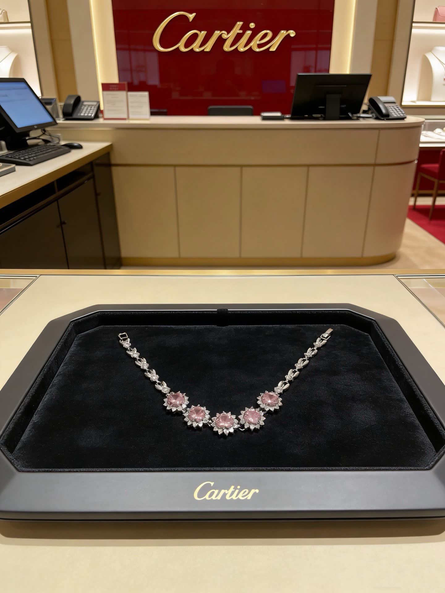 Cartier Pink Diamond and Platinum Necklace