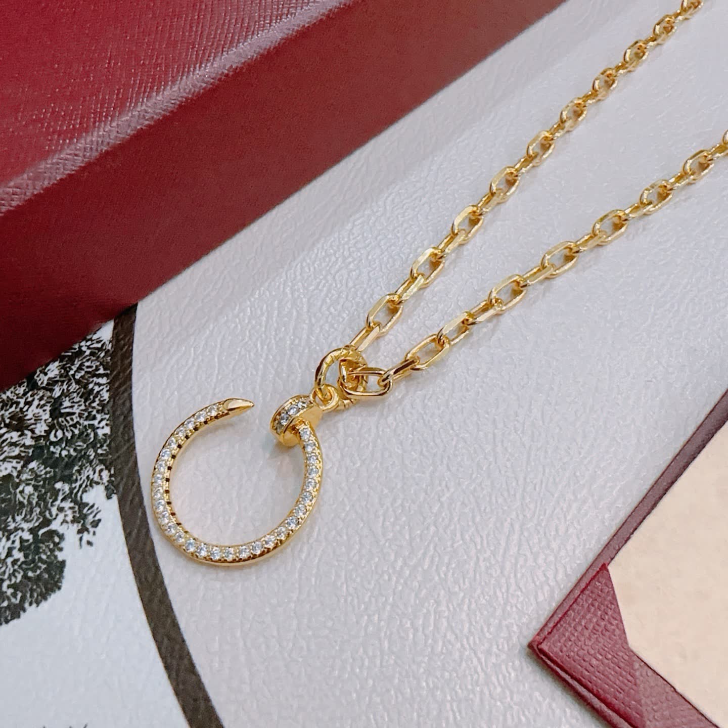Cartier Gold Chain Necklace with Diamond-Crusted C Ring