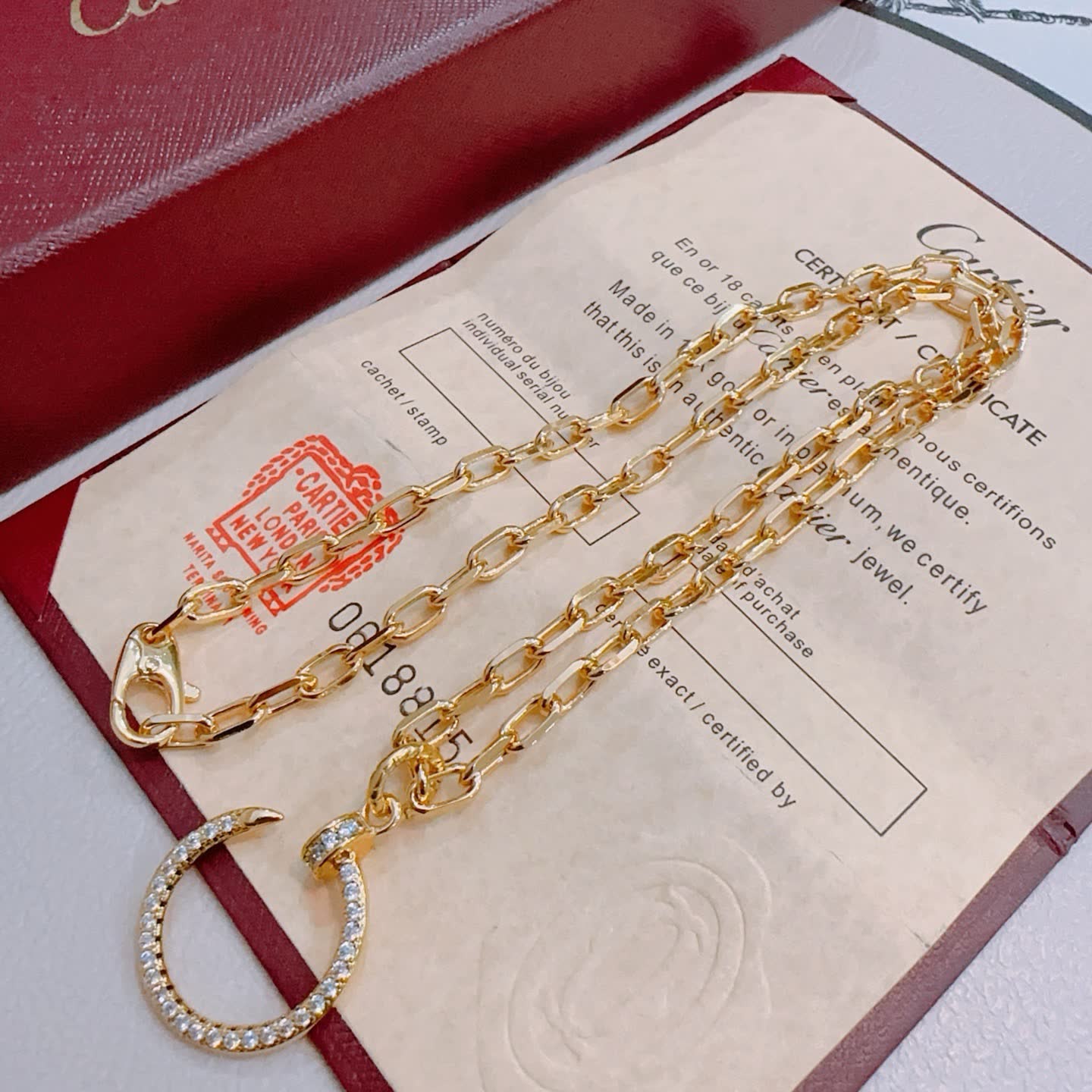 Cartier Gold Chain Necklace with Diamond-Crusted C Ring