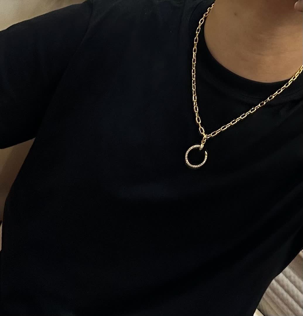 Cartier Gold Chain Necklace with Diamond-Crusted C Ring