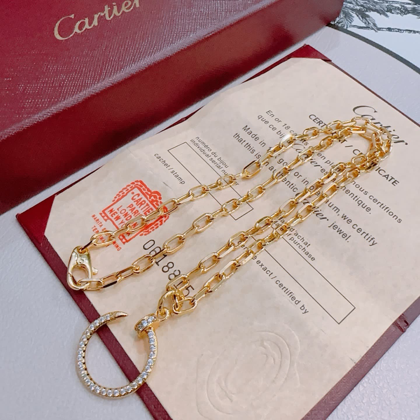 Cartier Gold Chain Necklace with Diamond-Crusted C Ring