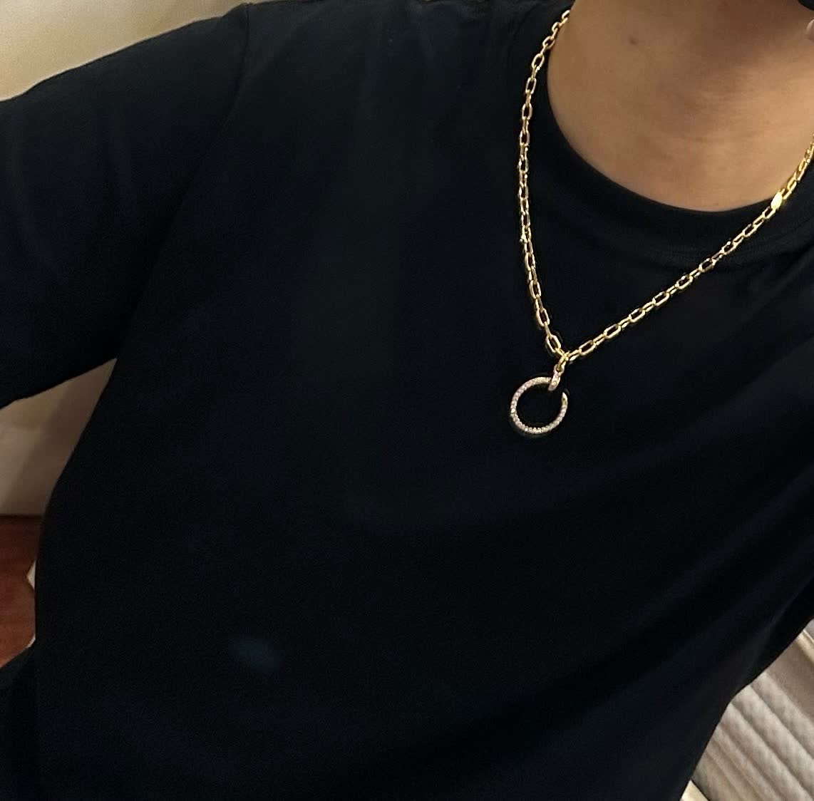 Cartier Gold Chain Necklace with Diamond-Crusted C Ring