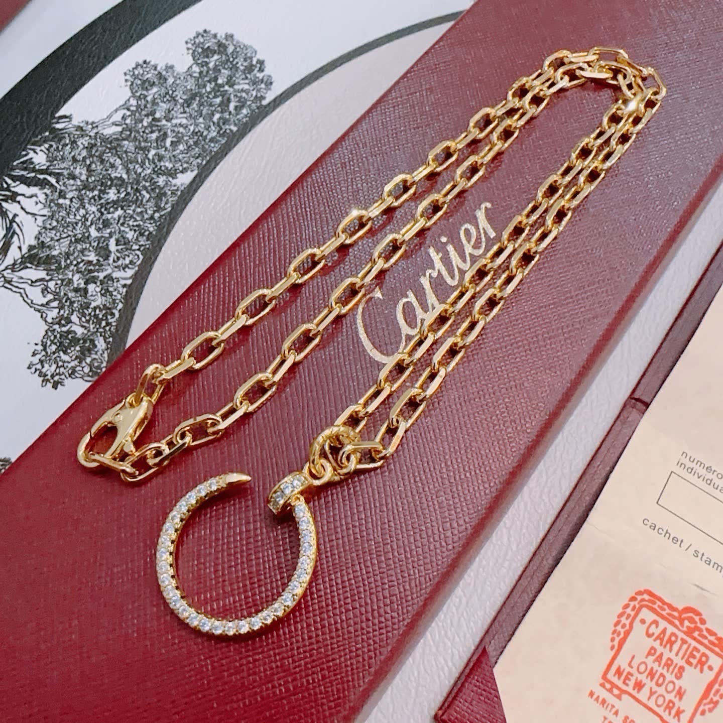 Cartier Gold Chain Necklace with Diamond-Crusted C Ring