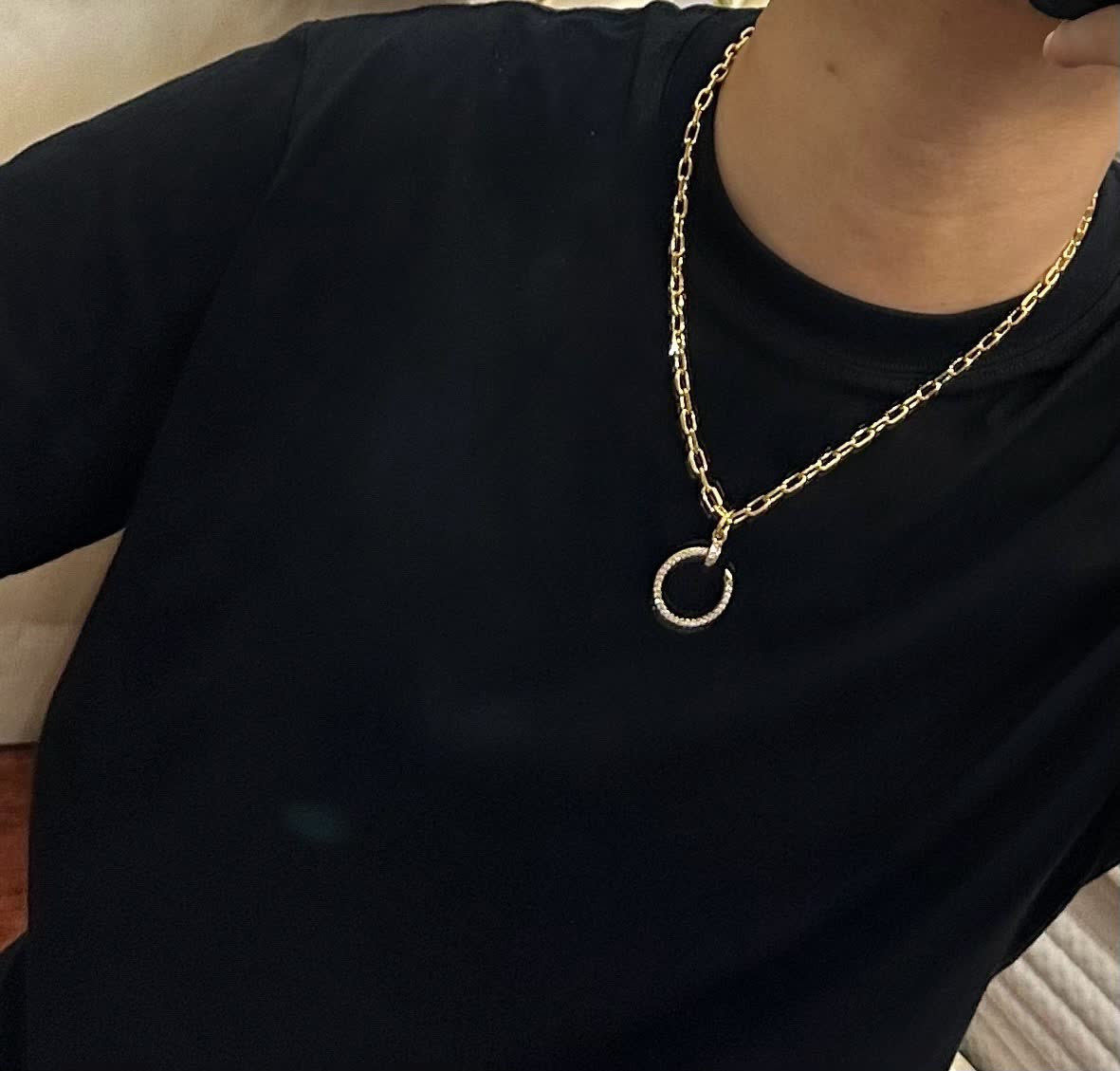 Cartier Gold Chain Necklace with Diamond-Crusted C Ring
