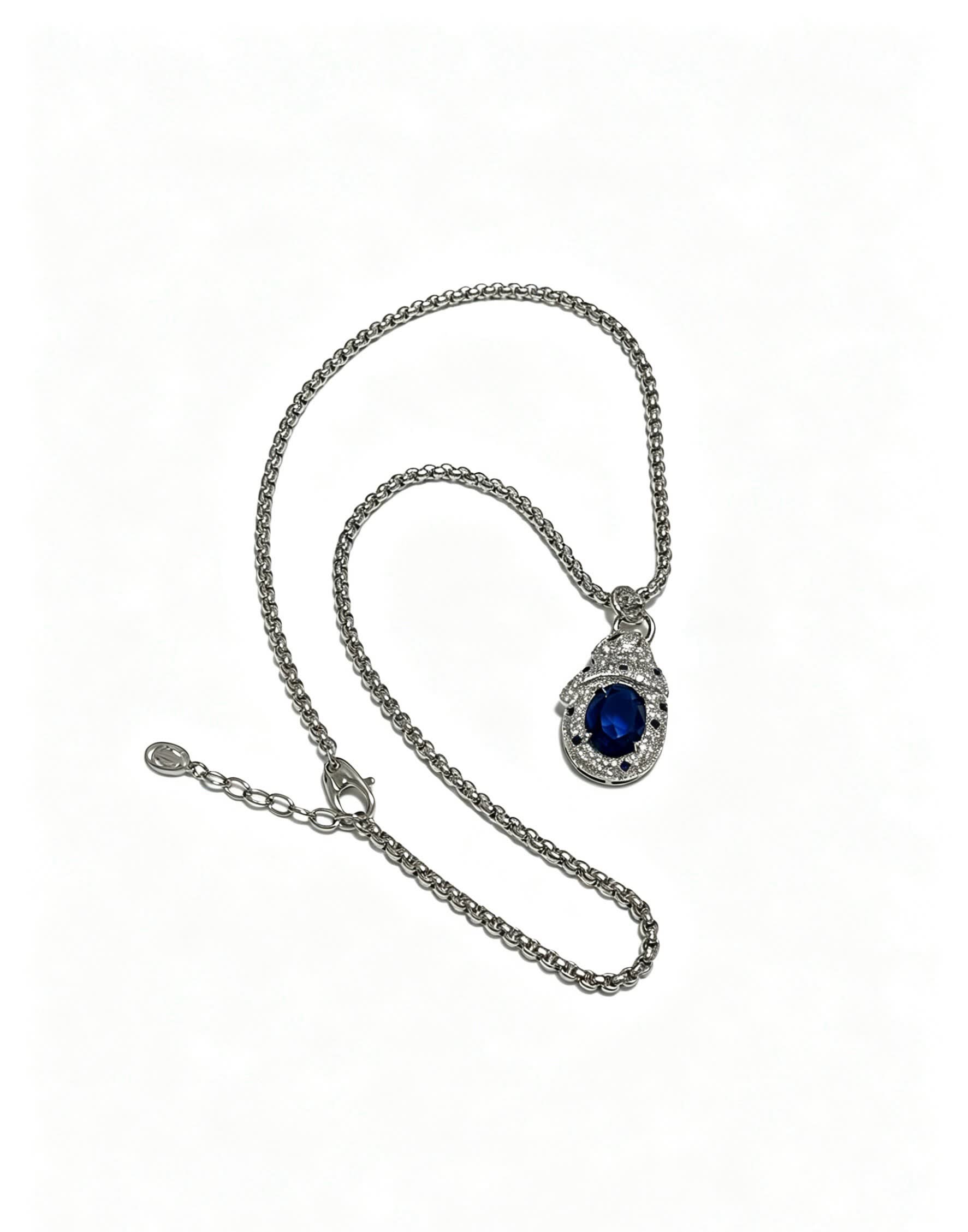 Cartier Elegant Silver Blue Gemstone Pendant Necklace Cartier Elegant Silver Blue Gemstone Pendant Necklace