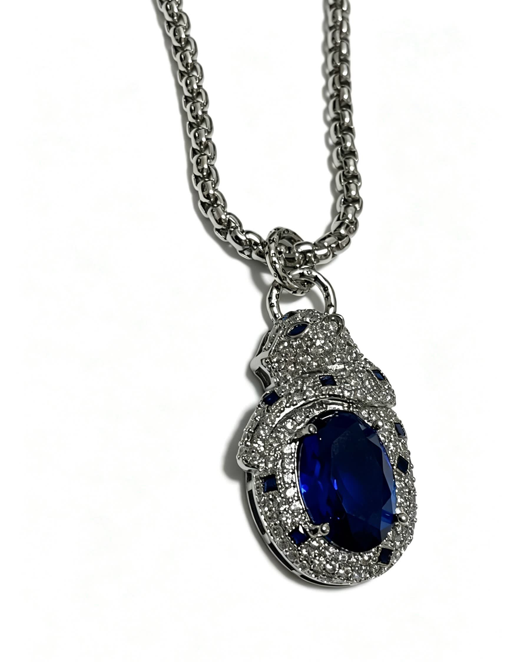 Cartier Elegant Silver Blue Gemstone Pendant Necklace