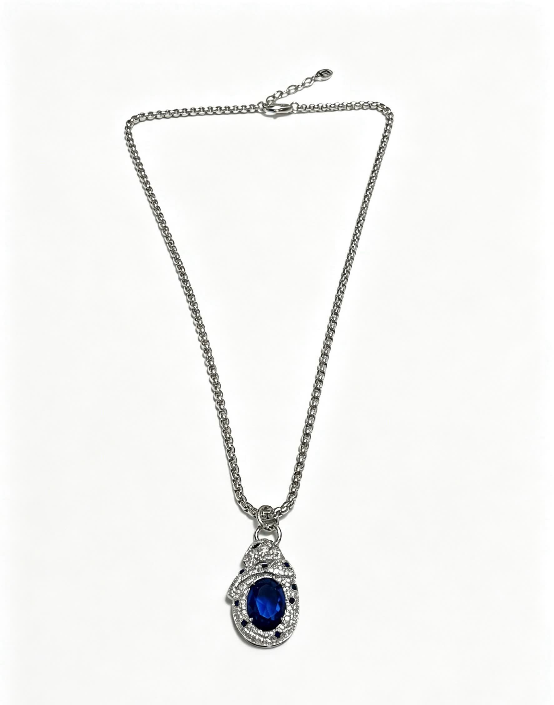 Cartier Elegant Silver Blue Gemstone Pendant Necklace