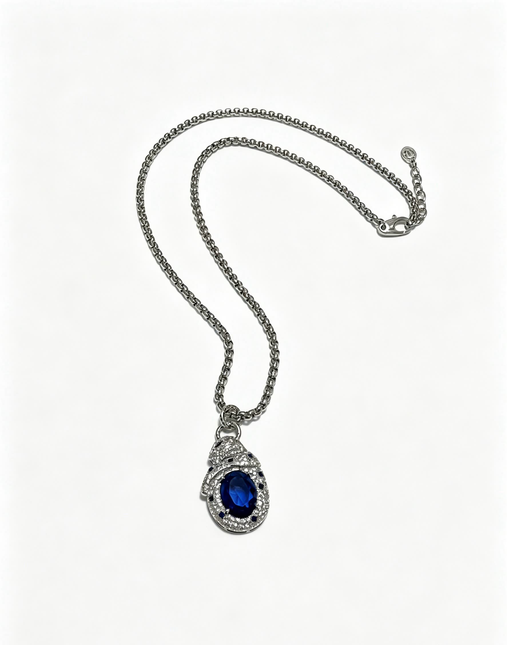 Cartier Elegant Silver Blue Gemstone Pendant Necklace