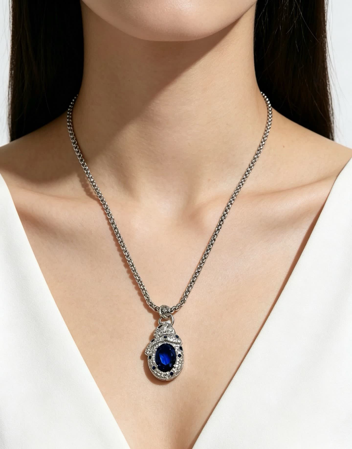 Cartier Elegant Silver Blue Gemstone Pendant Necklace