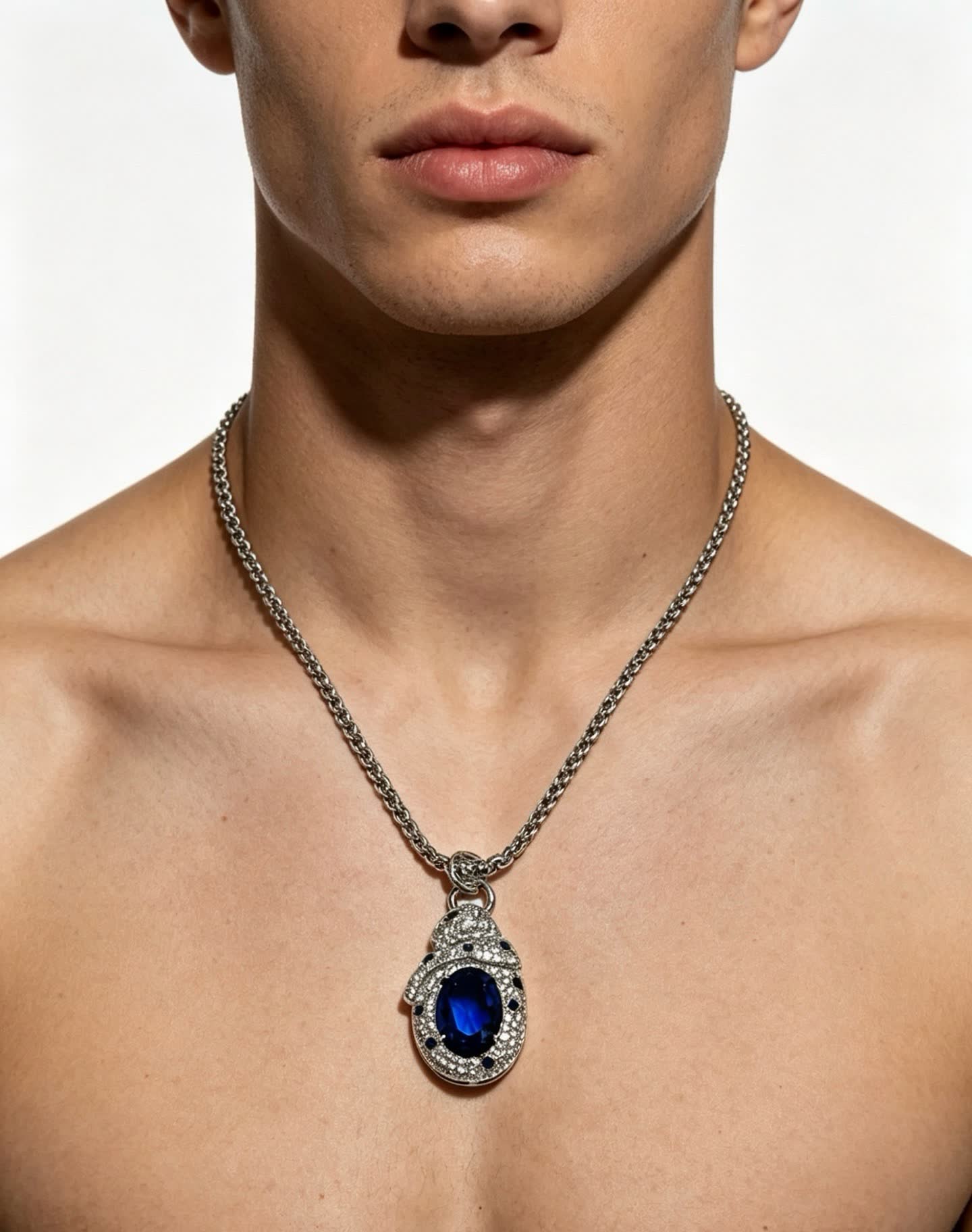 Cartier Elegant Silver Blue Gemstone Pendant Necklace